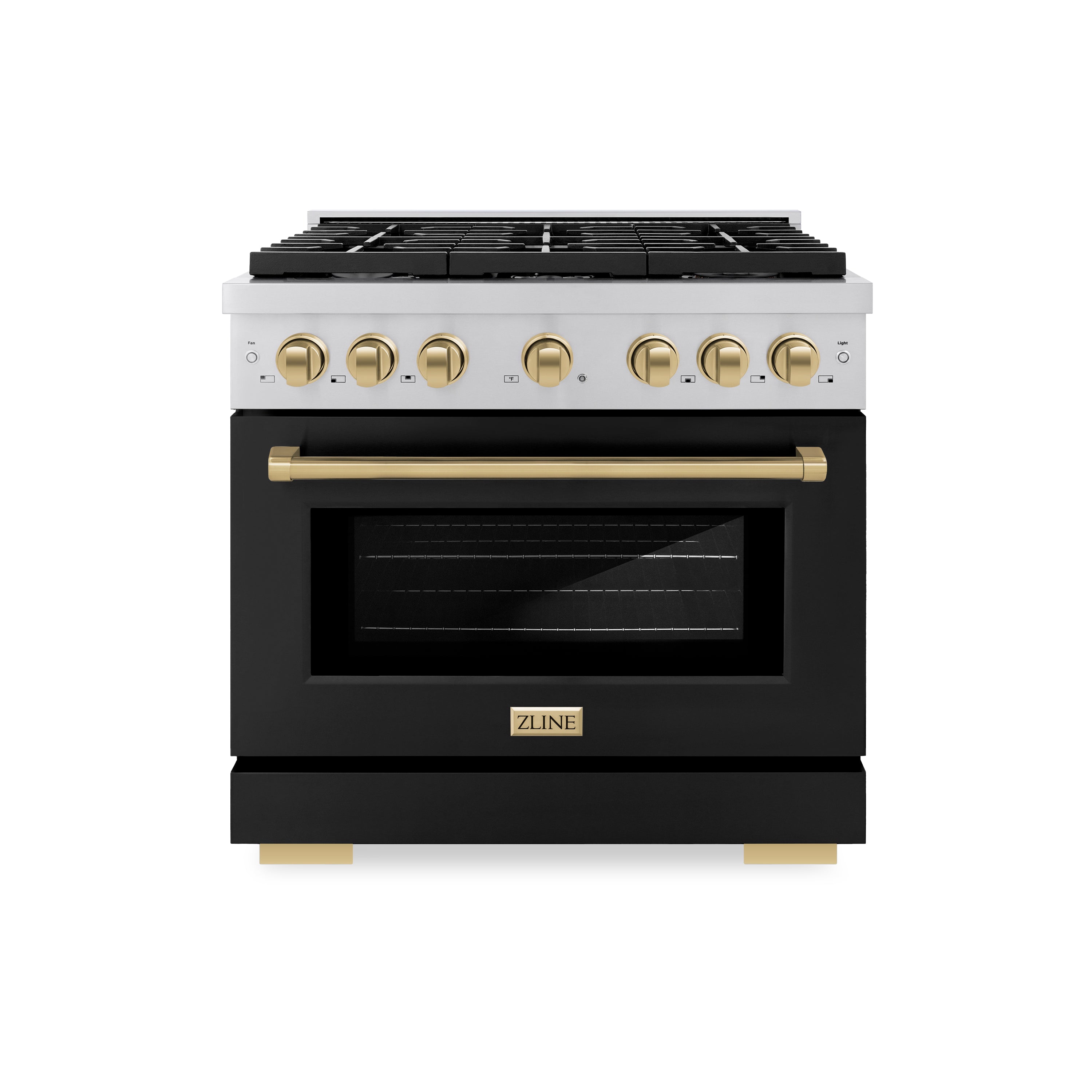 ZLINE Autograph Edition 36 in. 5.2 cu. ft. Paramount Gas Range with Convection Oven, Stainless Steel with Black Matte Door and Champagne Bronze Accents (SGRZ-BLM-36-CB)