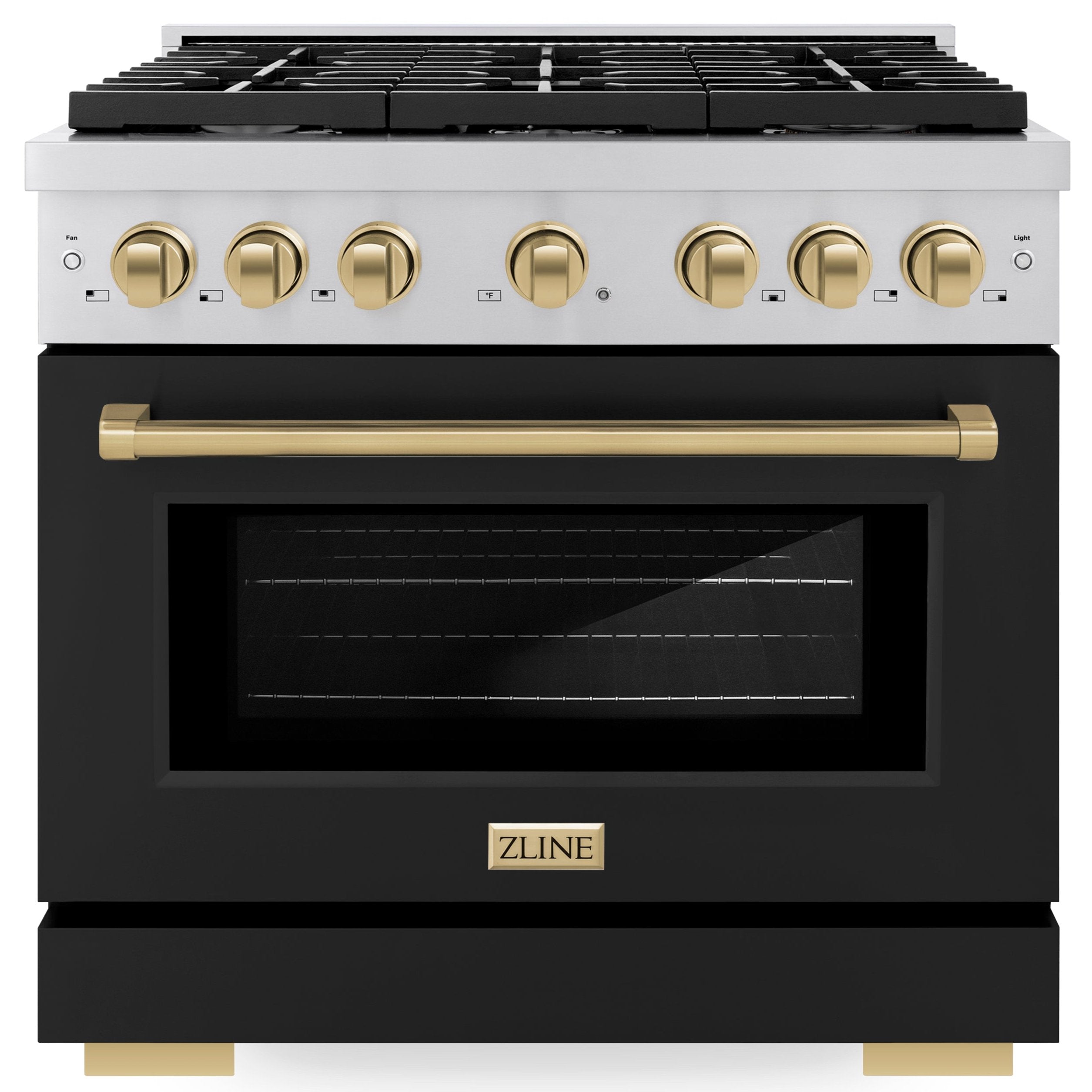 ZLINE Autograph Edition 36 in. 5.2 cu. ft. Paramount Gas Range with Convection Oven, Stainless Steel with Black Matte Door and Champagne Bronze Accents (SGRZ-BLM-36-CB)
