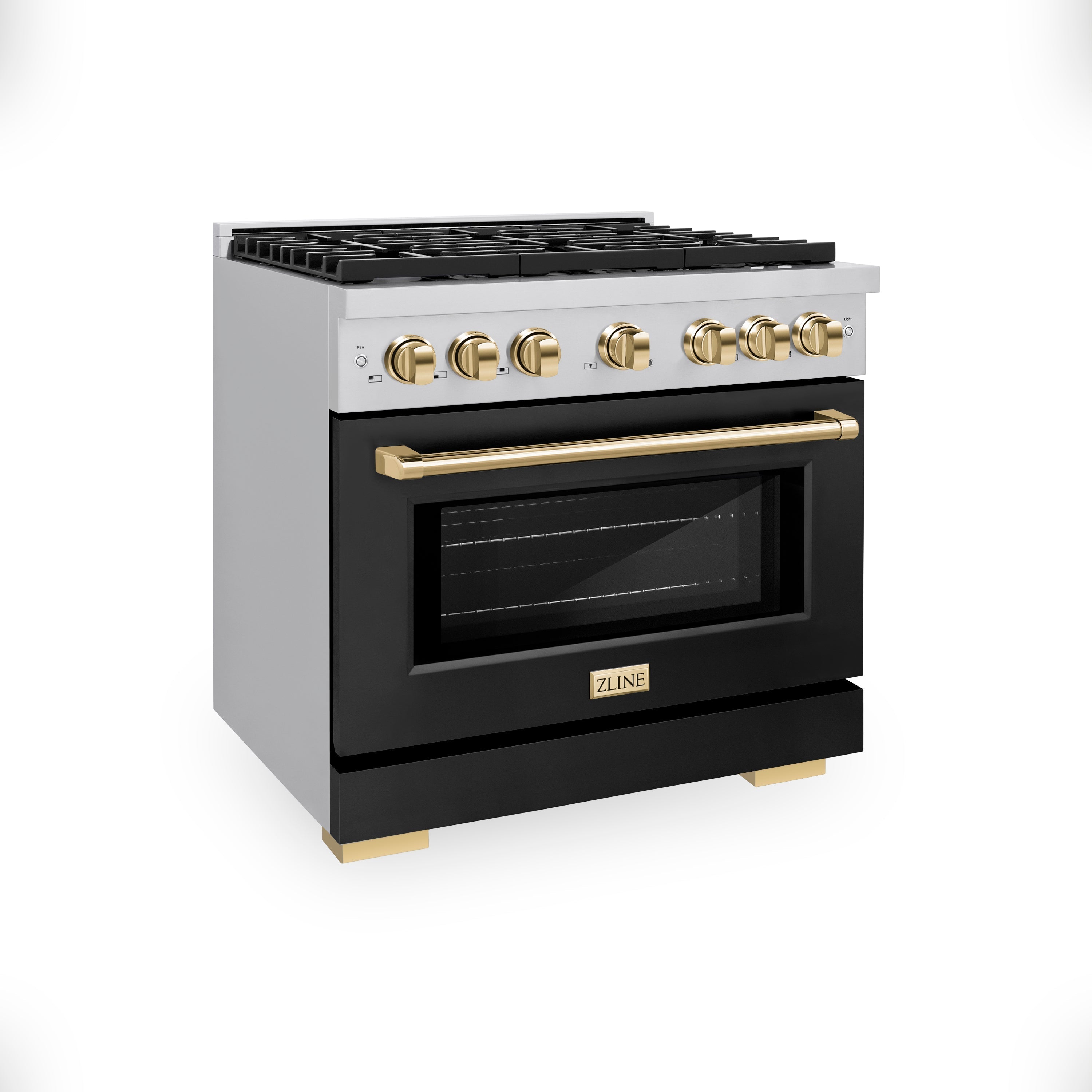 ZLINE Autograph Edition 36 in. Paramount Gas Range 5.2 cu. ft. with Convection Gas Oven, 6 Burners, Stainless Steel with Black Matte Door and Gold Accents (SGRZ-BLM-36-G)