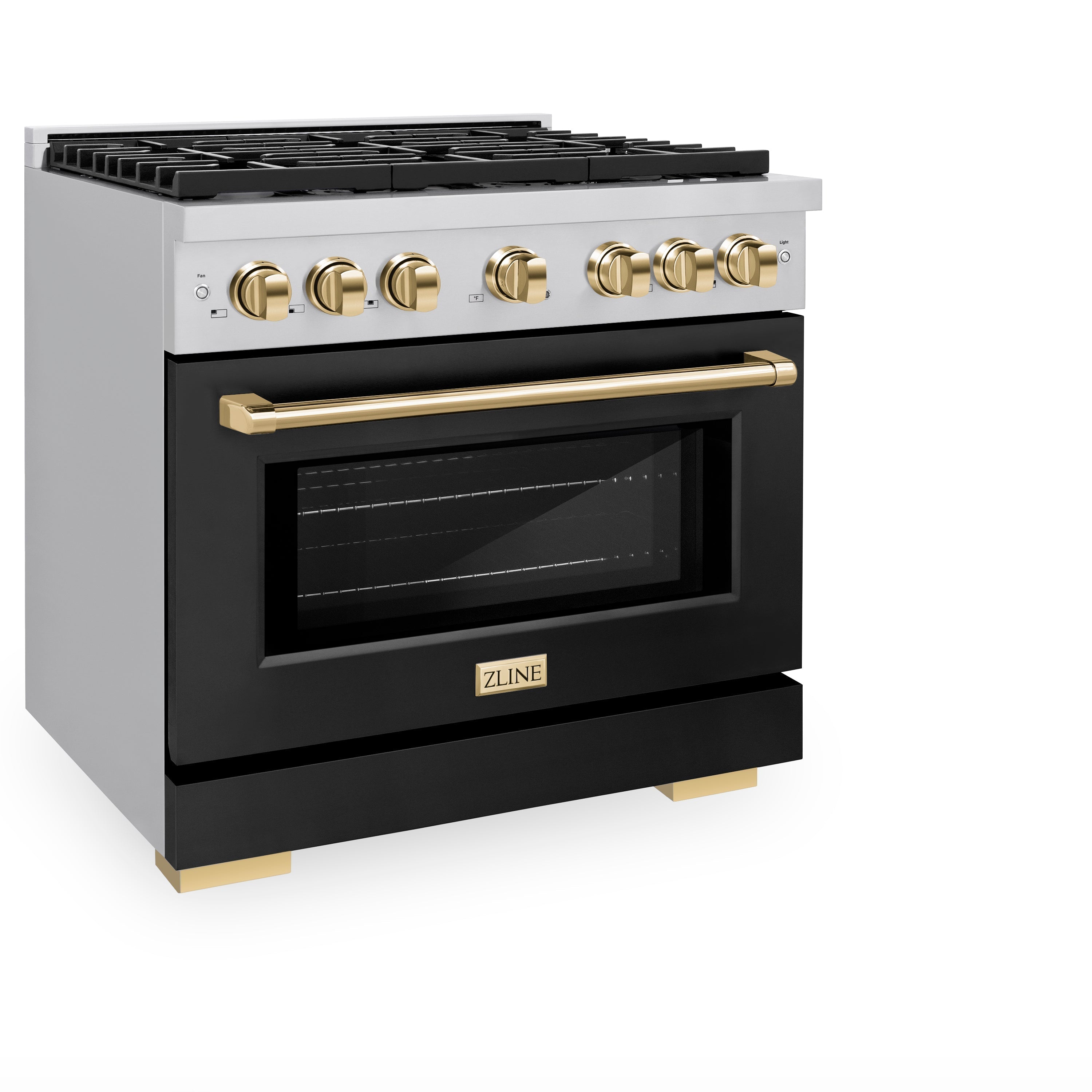 ZLINE Autograph Edition 36 in. Paramount Gas Range 5.2 cu. ft. with Convection Gas Oven, 6 Burners, Stainless Steel with Black Matte Door and Gold Accents (SGRZ-BLM-36-G)