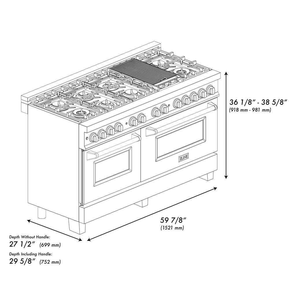 ZLINE Autograph Edition 60 in. 7.4 cu. ft. Dual Fuel Range with Gas Cooktop and Electric Convection Oven in Stainless Steel with Gold Accents (RAZ-60-G)