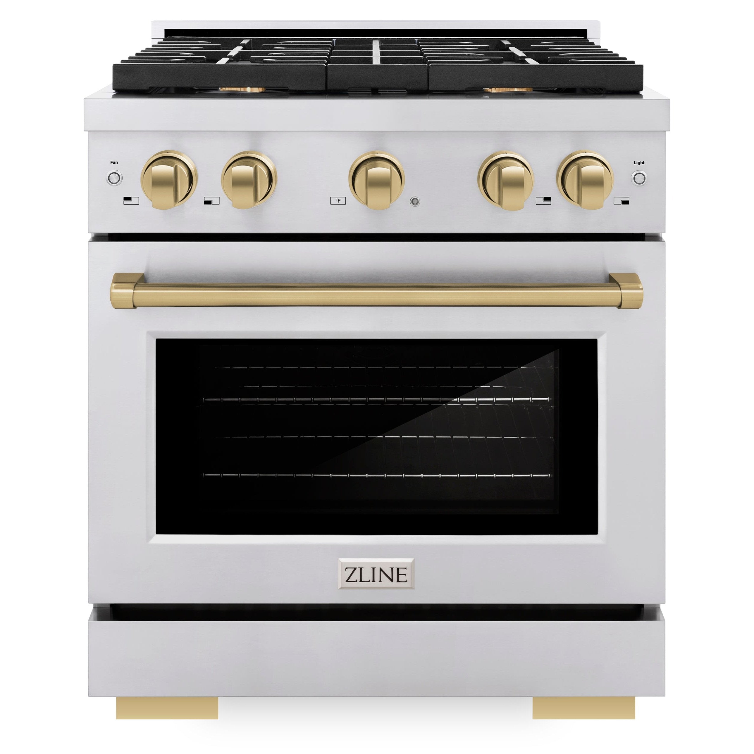 ZLINE Autograph Edition 30 in. Paramount Dual Fuel Range, 4 Burners, 4.2 cu. ft. Electric Convection Oven, Stainless Steel with Champagne Bronze Accents (SDRZ-30-CB)