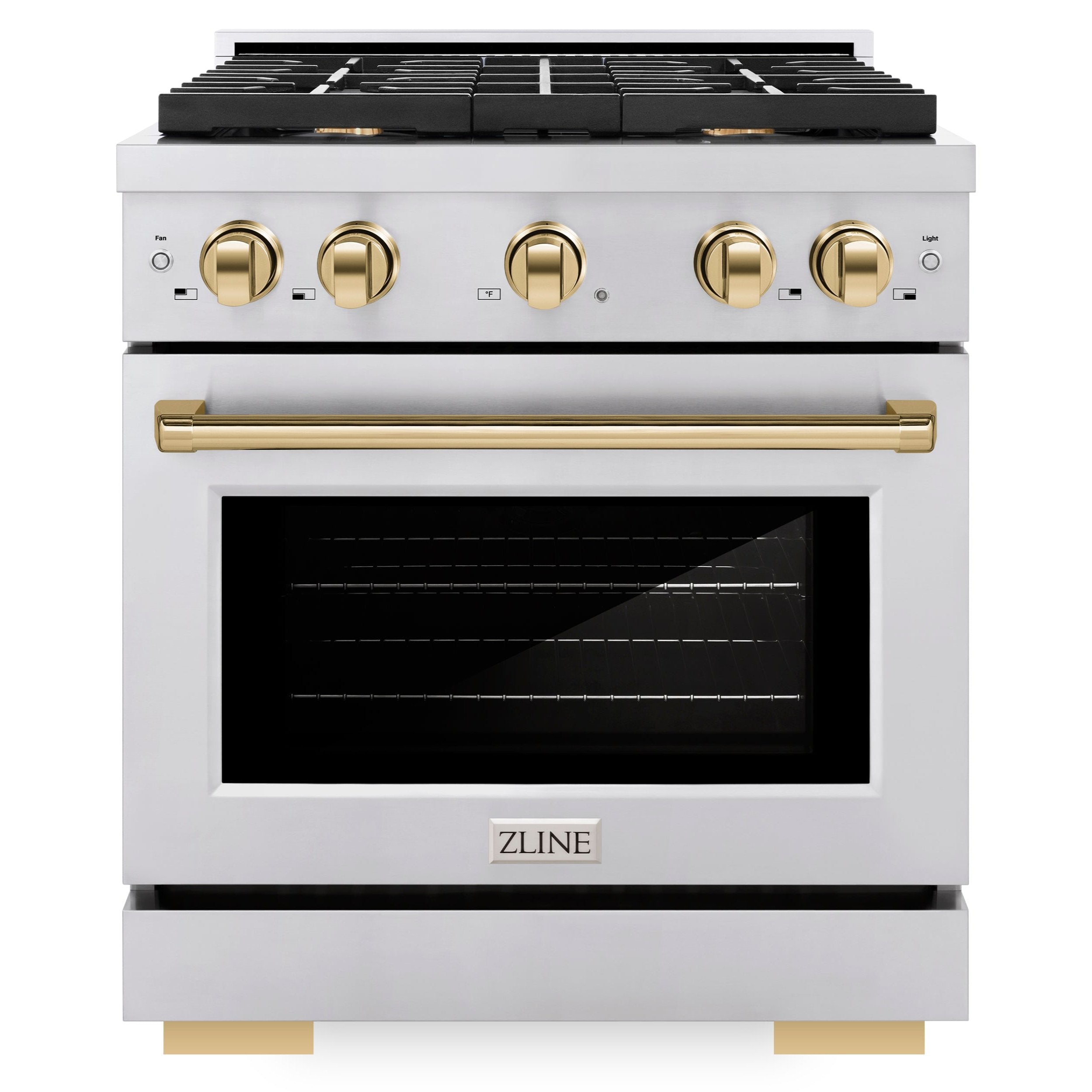 ZLINE Autograph Edition 30 in. Paramount Dual Fuel Range 4.2 cu. ft. with 4 Gas Burners and Electric Convection Oven in Stainless Steel with Polished Gold Accents (SDRZ-30-G)
