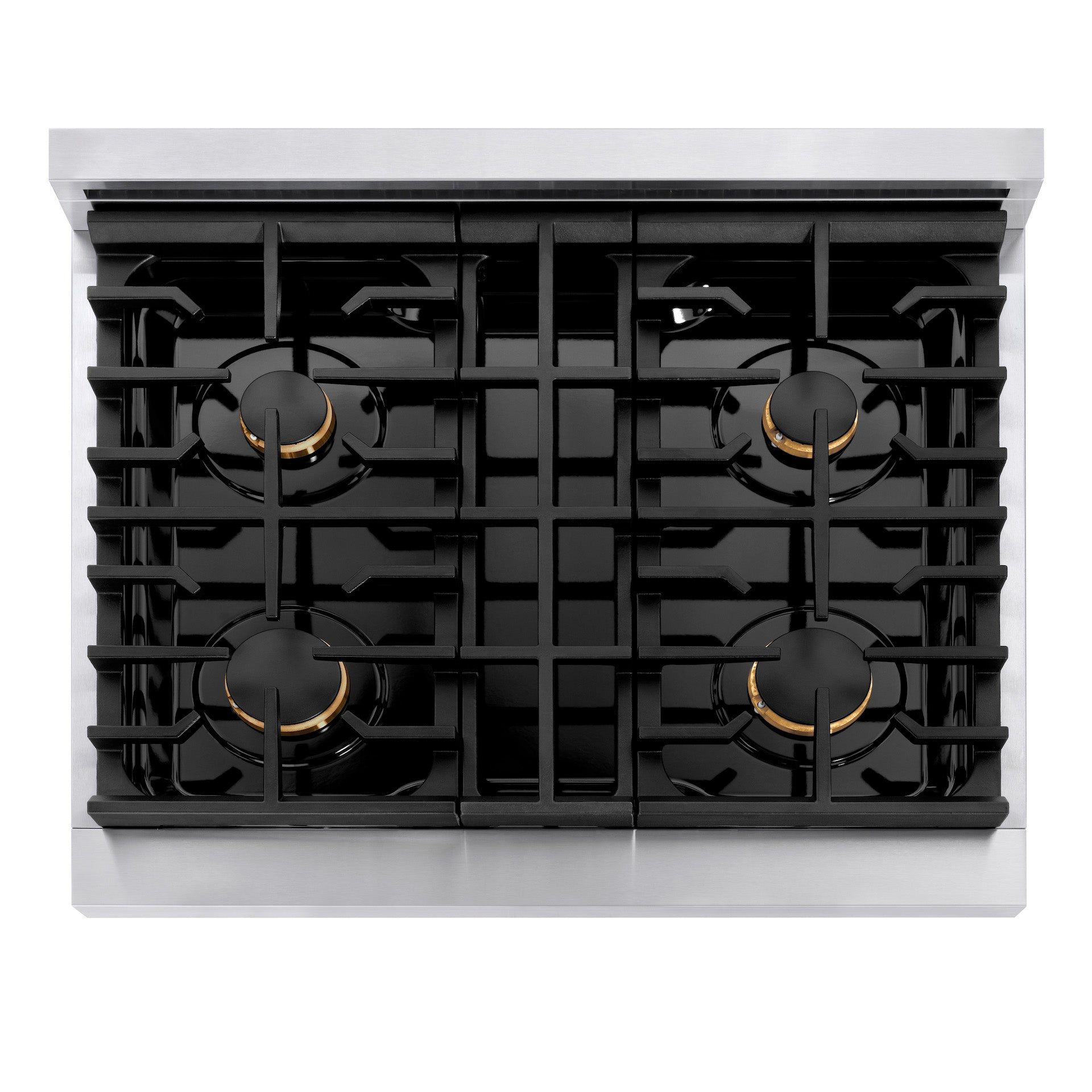 ZLINE Autograph Edition 30 in. Paramount Dual Fuel Range 4.2 cu. ft. with 4 Gas Burners and Electric Convection Oven in Stainless Steel with Polished Gold Accents (SDRZ-30-G)