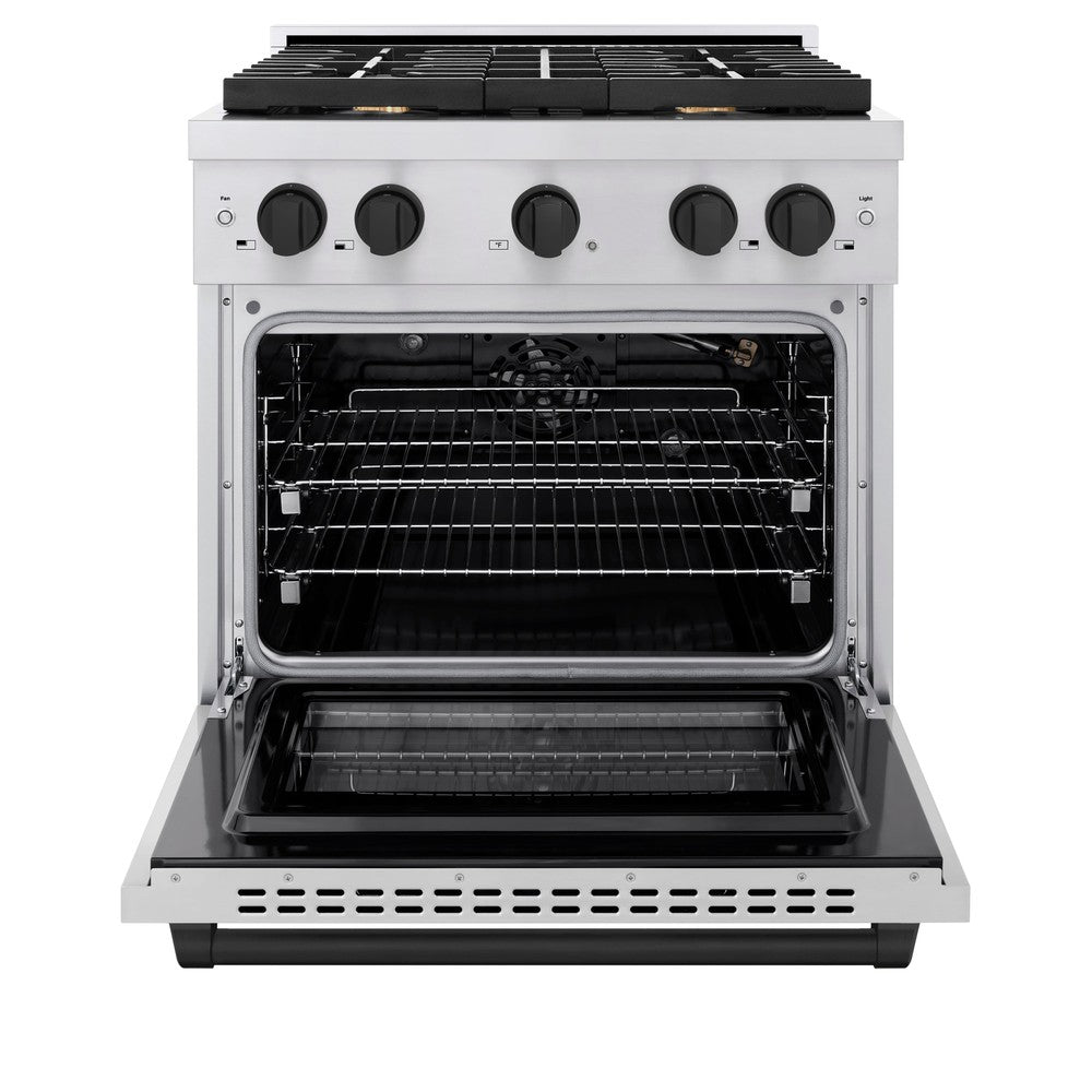ZLINE Autograph Edition 30 in. Paramount Dual Fuel Range, 4.2 cu. ft., 4 Burner Gas Cooktop, Electric Convection Oven, Stainless Steel with Matte Black Accents (SDRZ-30-MB)