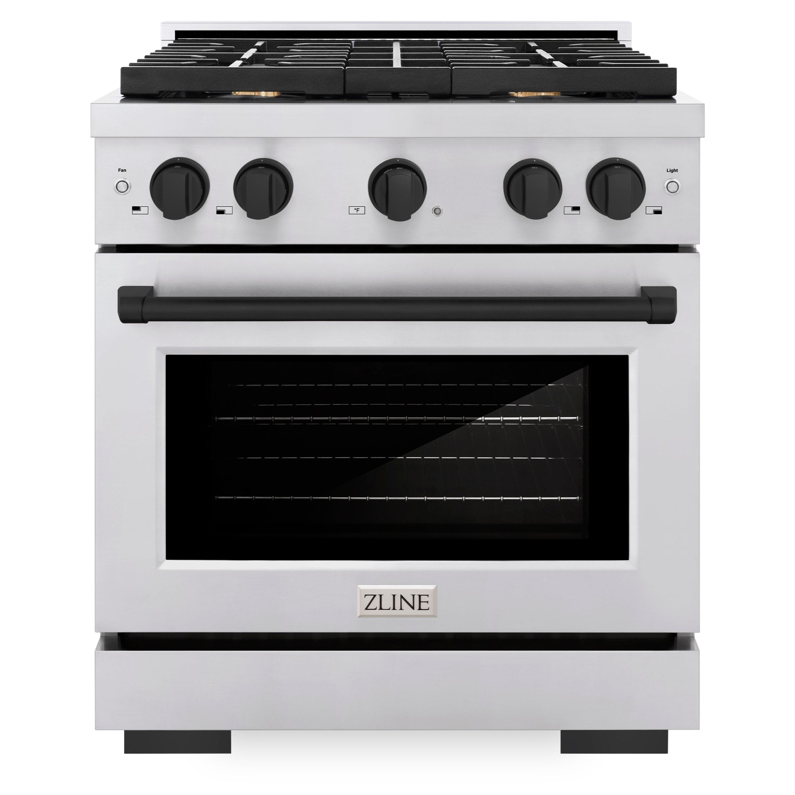 ZLINE Autograph Edition 30 in. Paramount Dual Fuel Range, 4.2 cu. ft., 4 Burner Gas Cooktop, Electric Convection Oven, Stainless Steel with Matte Black Accents (SDRZ-30-MB)