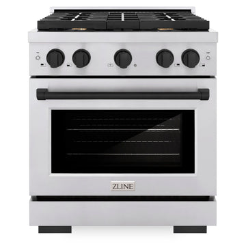 ZLINE Autograph Edition 30 in. Paramount Dual Fuel Range, 4.2 cu. ft., 4 Burner Gas Cooktop, Electric Convection Oven, Stainless Steel with Matte Black Accents (SDRZ-30-MB)