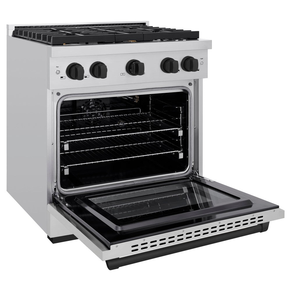 ZLINE Autograph Edition 30 in. Paramount Dual Fuel Range, 4.2 cu. ft., 4 Burner Gas Cooktop, Electric Convection Oven, Stainless Steel with Matte Black Accents (SDRZ-30-MB)