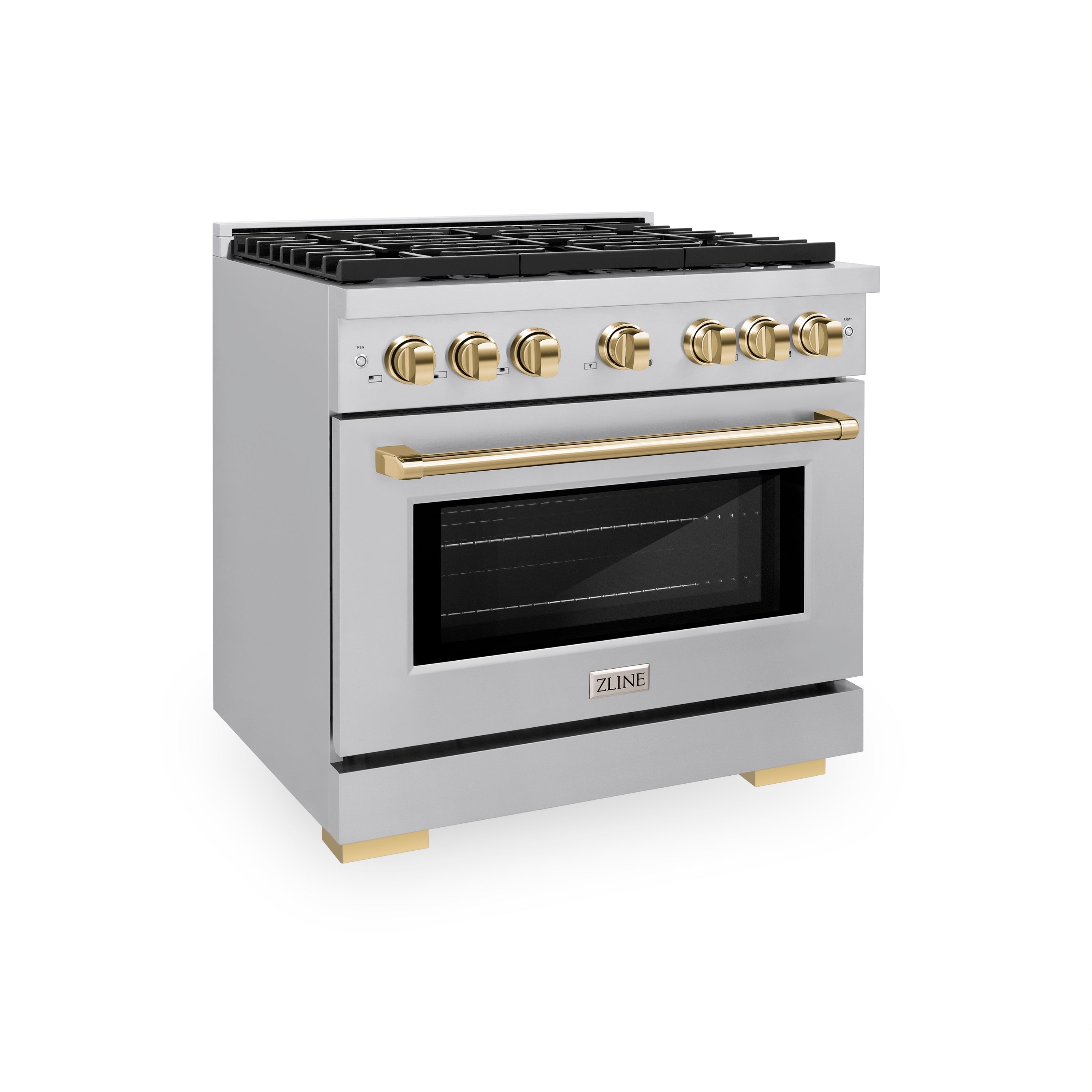 ZLINE Autograph Edition 36 in. Dual Fuel Range with 6 Gas Burners and Electric Convection Oven, 5.2 cu. ft., Stainless Steel with Polished Gold Accents (SDRZ-36-G)