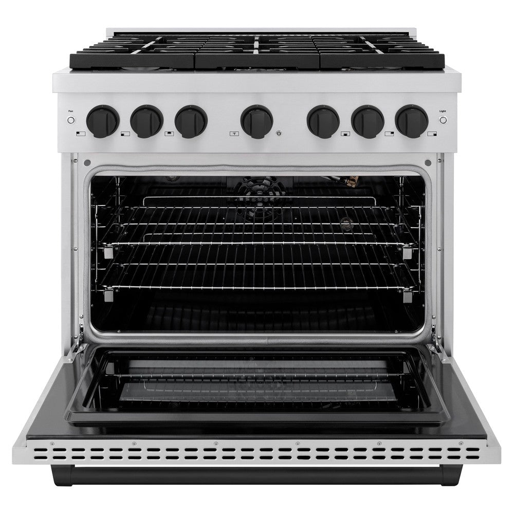 ZLINE Autograph Edition 36 in. Paramount Dual Fuel Range 5.2 cu. ft. with 6 Gas Burners and Electric Convection Oven in Stainless Steel with Matte Black Accents (SDRZ-36-MB)