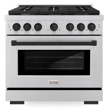 ZLINE Autograph Edition 36 in. Paramount Dual Fuel Range 5.2 cu. ft. with 6 Gas Burners and Electric Convection Oven in Stainless Steel with Matte Black Accents (SDRZ-36-MB)