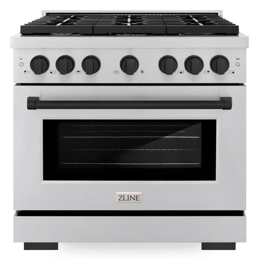 ZLINE Autograph Edition 36 in. Paramount Dual Fuel Range 5.2 cu. ft. with 6 Gas Burners and Electric Convection Oven in Stainless Steel with Matte Black Accents (SDRZ-36-MB)