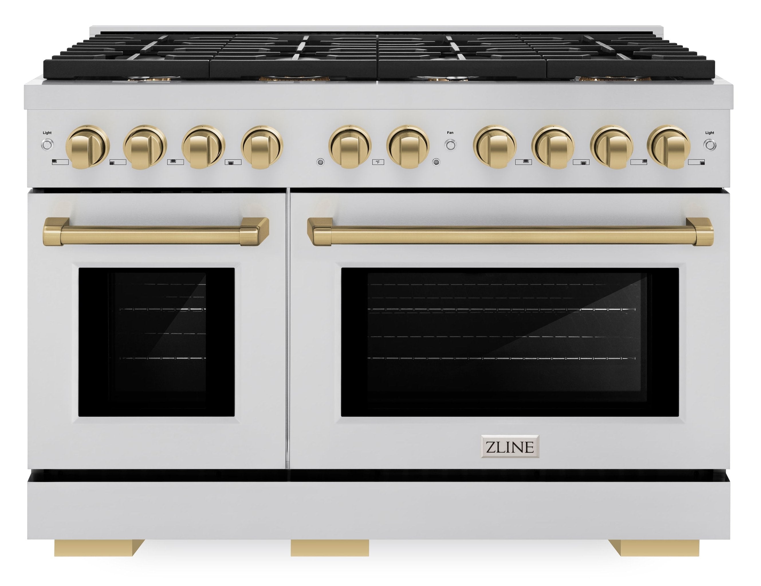 ZLINE Autograph Edition 48 in. 6.7 cu. ft. Paramount Double Oven Dual Fuel Range with 8 Gas Burners, Stainless Steel with Champagne Bronze Accents (SDRZ-48-CB)