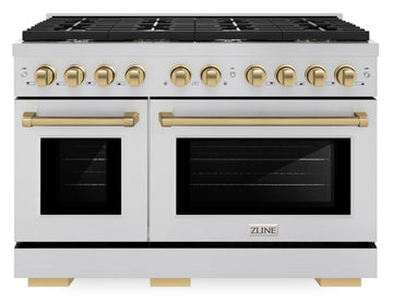 ZLINE Autograph Edition 48 in. 6.7 cu. ft. Paramount Double Oven Dual Fuel Range with 8 Gas Burners, Stainless Steel with Champagne Bronze Accents (SDRZ-48-CB)