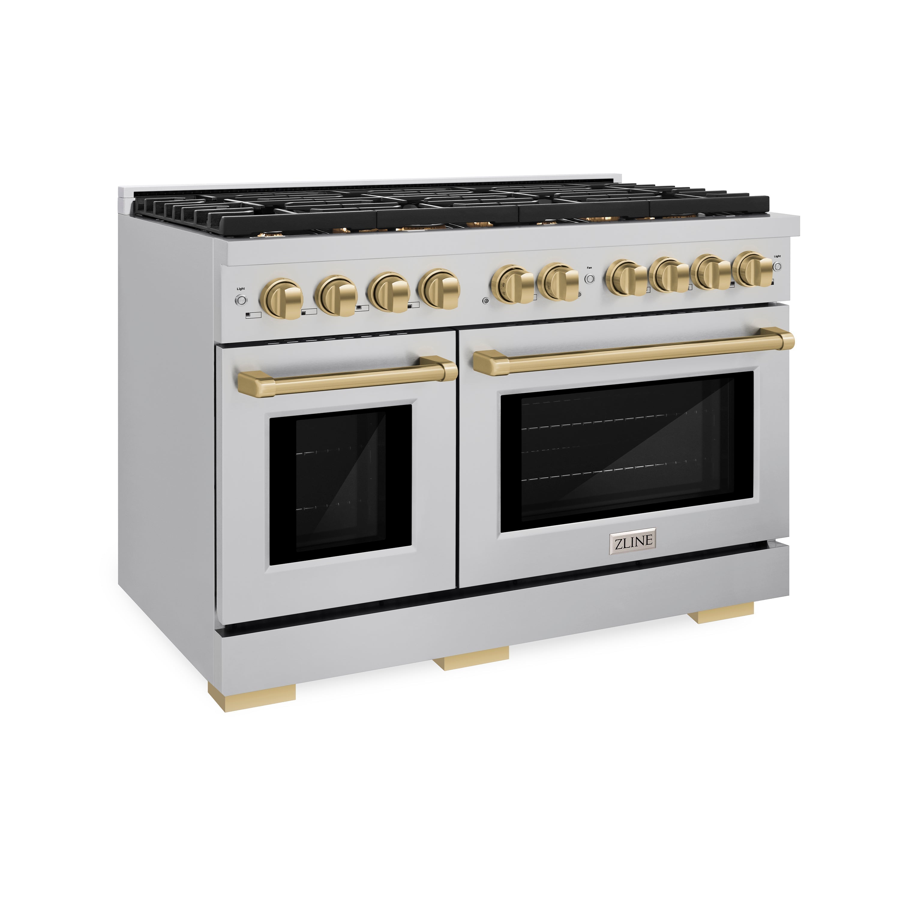 ZLINE Autograph Edition 48 in. 6.7 cu. ft. Paramount Double Oven Dual Fuel Range with 8 Gas Burners, Stainless Steel with Champagne Bronze Accents (SDRZ-48-CB)