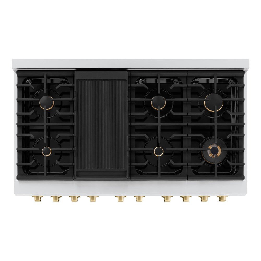 ZLINE Autograph Edition 48 in. 6.7 cu. ft. Paramount Double Oven Dual Fuel Range with 8 Gas Burners, Stainless Steel with Champagne Bronze Accents (SDRZ-48-CB)