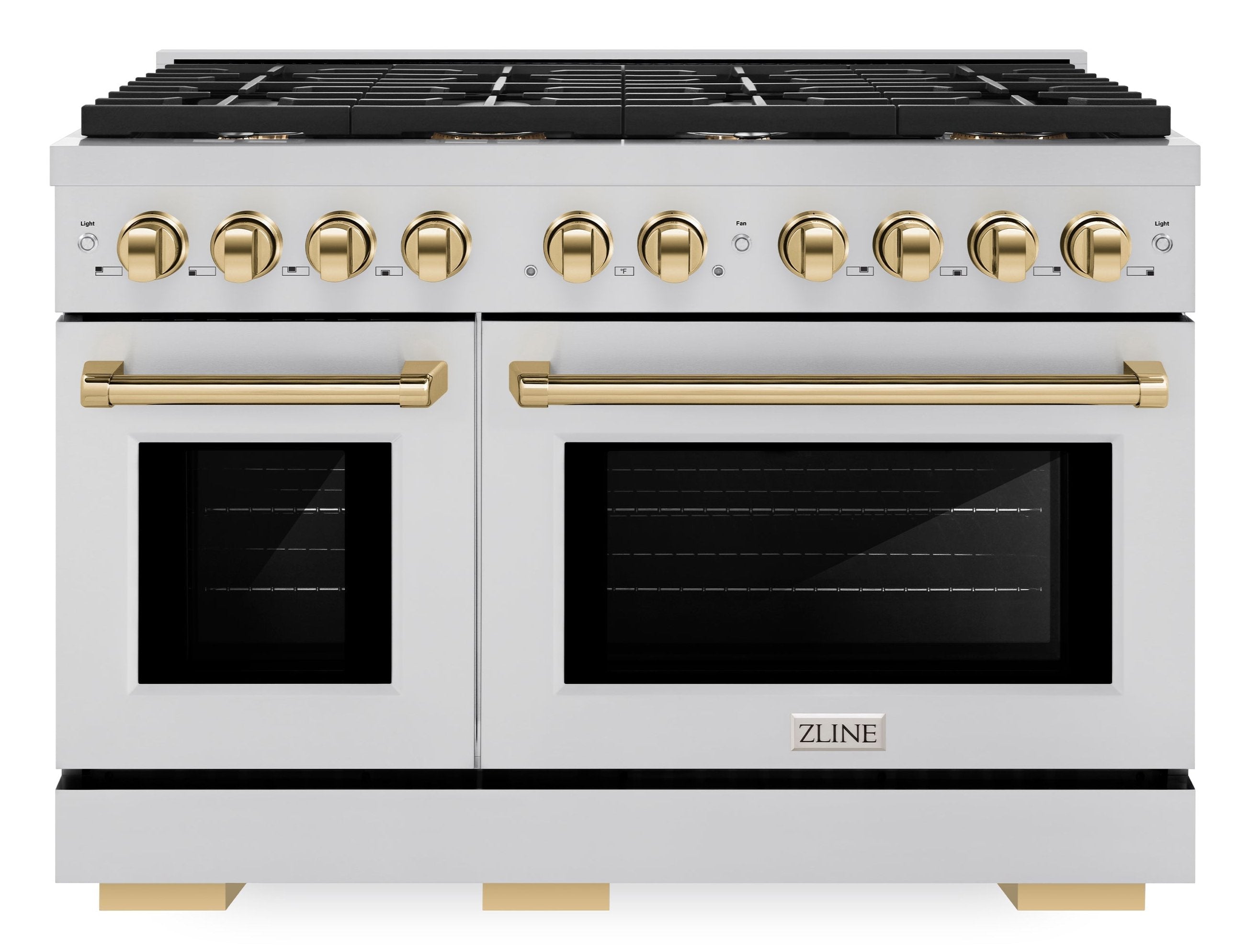 ZLINE Autograph Edition 48 in. 6.7 cu. ft. Paramount Double Oven Dual Fuel Range with 8 Burner Gas Cooktop in Stainless Steel with Polished Gold Accents (SDRZ-48-G)