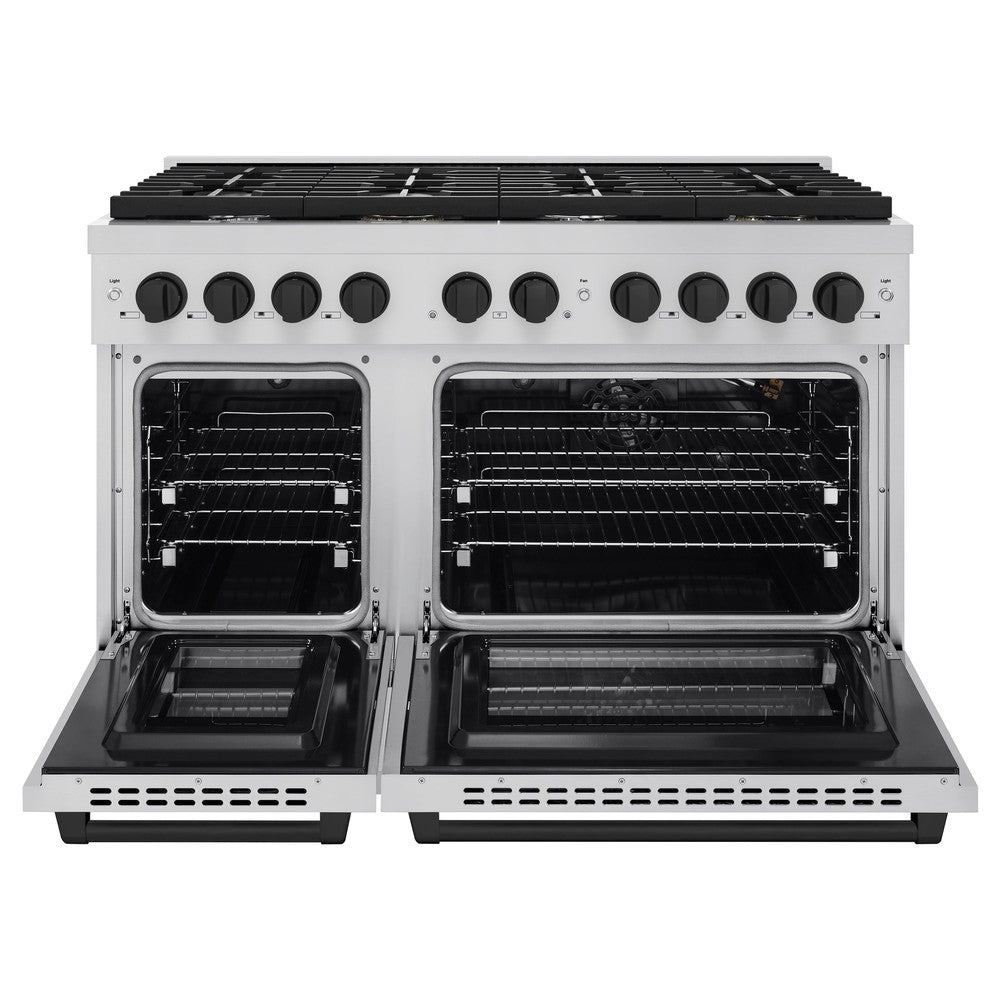 ZLINE Autograph Edition 48 in. Paramount Dual Fuel Range with Double Electric Convection Ovens, 8 Burner Gas Cooktop, Stainless Steel with Matte Black Accents (SDRZ-48-MB)