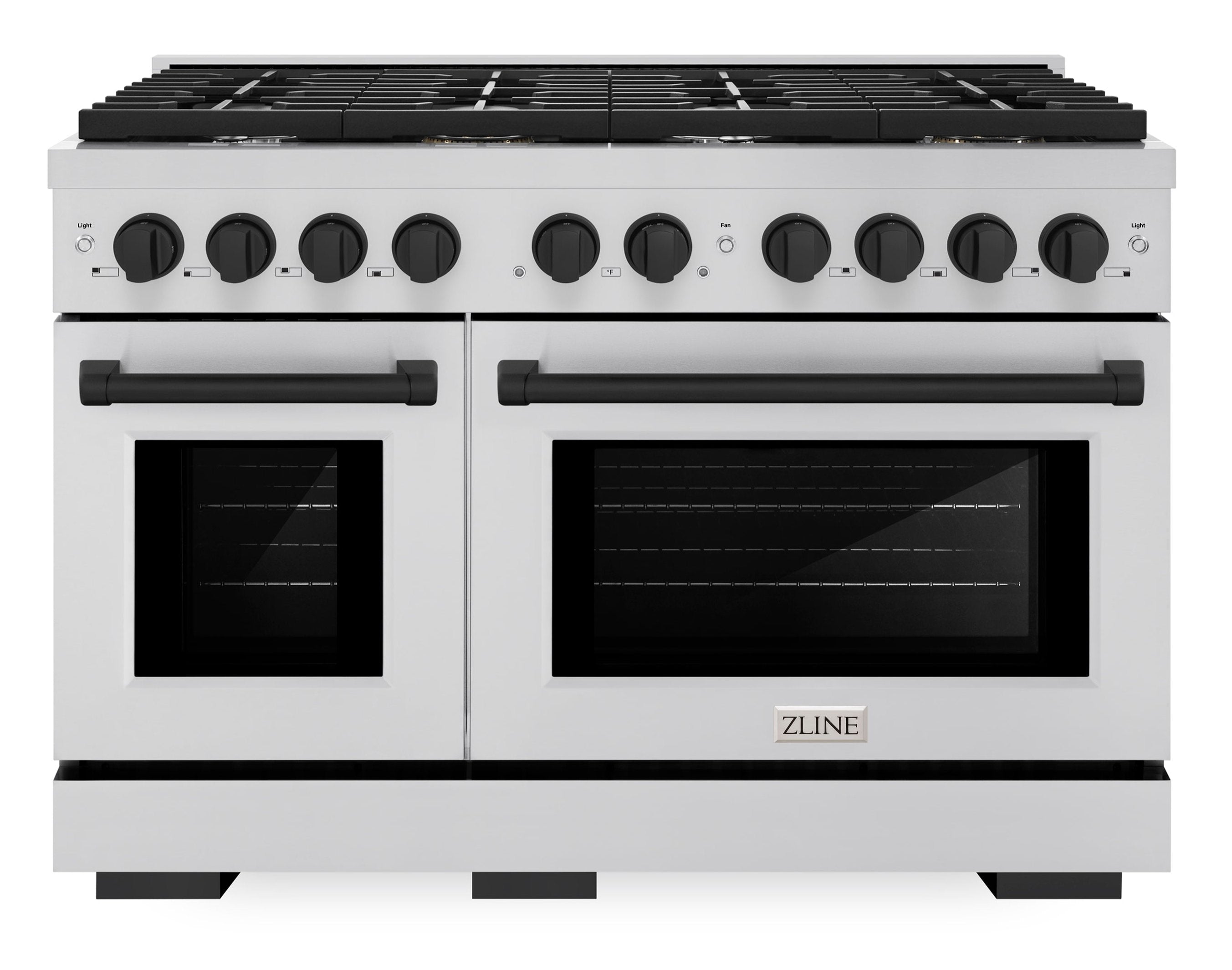 ZLINE Autograph Edition 48 in. Paramount Dual Fuel Range with Double Electric Convection Ovens, 8 Burner Gas Cooktop, Stainless Steel with Matte Black Accents (SDRZ-48-MB)