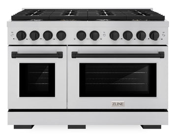 ZLINE Autograph Edition 48 in. Paramount Dual Fuel Range with Double Electric Convection Ovens, 8 Burner Gas Cooktop, Stainless Steel with Matte Black Accents (SDRZ-48-MB)