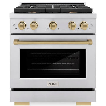 ZLINE Autograph Edition 30 in. 4.2 cu. ft. Paramount Gas Range with 4 Burners and Convection Gas Oven in Stainless Steel with Champagne Bronze Accents (SGRZ-30-CB)