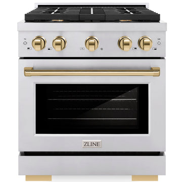 ZLINE Autograph Edition 30 in. 4.2 cu. ft. Paramount Gas Range with 4-Burner Cooktop and Convection Gas Oven in Stainless Steel with Gold Accents (SGRZ-30-G)