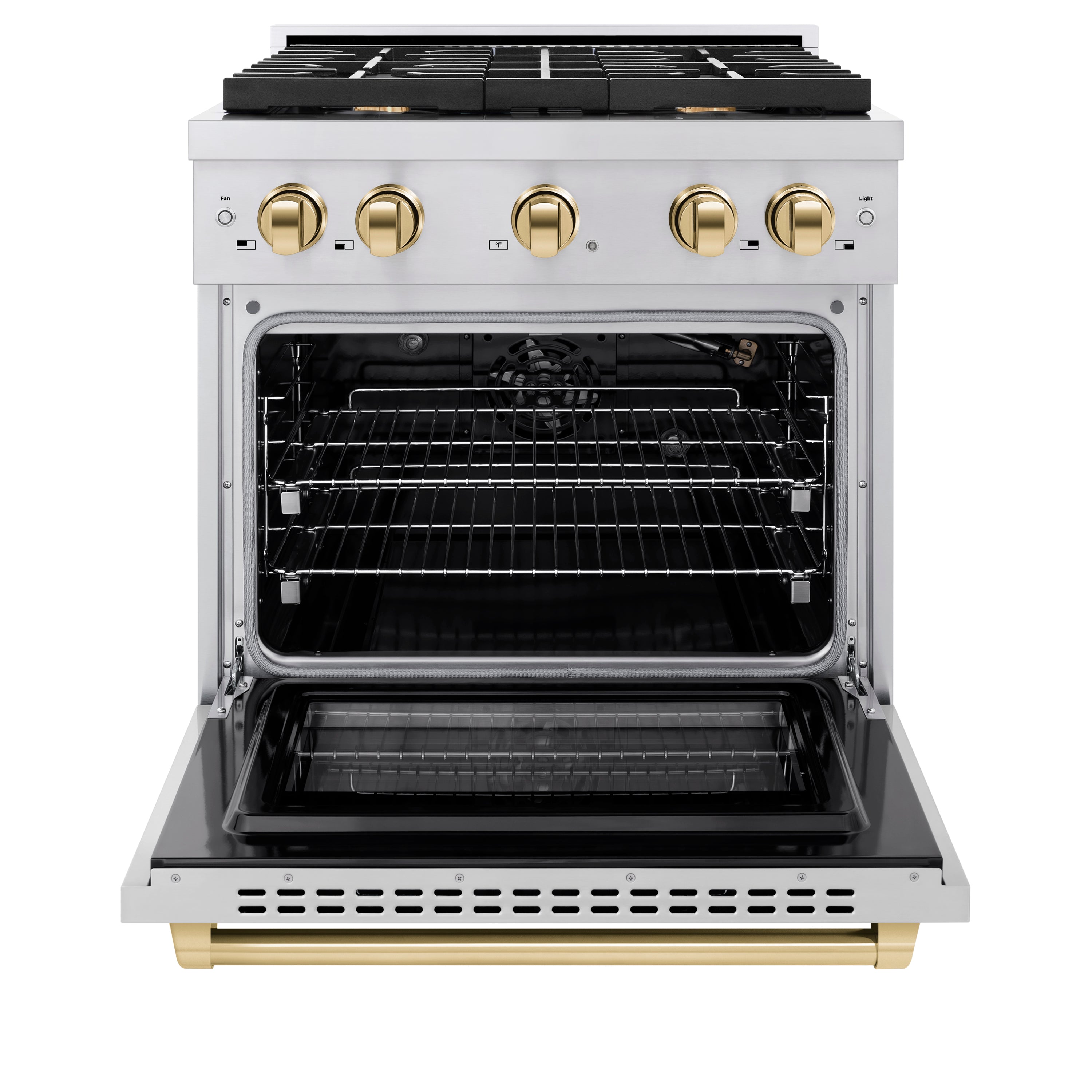 ZLINE Autograph Edition 30 in. 4.2 cu. ft. Paramount Gas Range with 4-Burner Cooktop and Convection Gas Oven in Stainless Steel with Gold Accents (SGRZ-30-G)