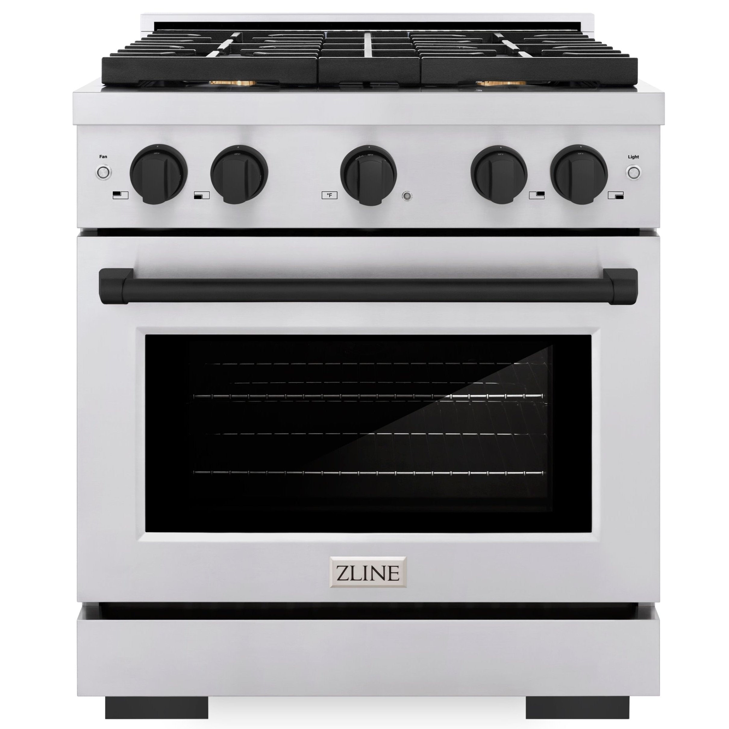 ZLINE Autograph Edition 30 in. 4.2 cu. ft. Paramount Gas Range with 4 Burner Cooktop and Convection Gas Oven in Stainless Steel with Matte Black Accents (SGRZ-30-MB)