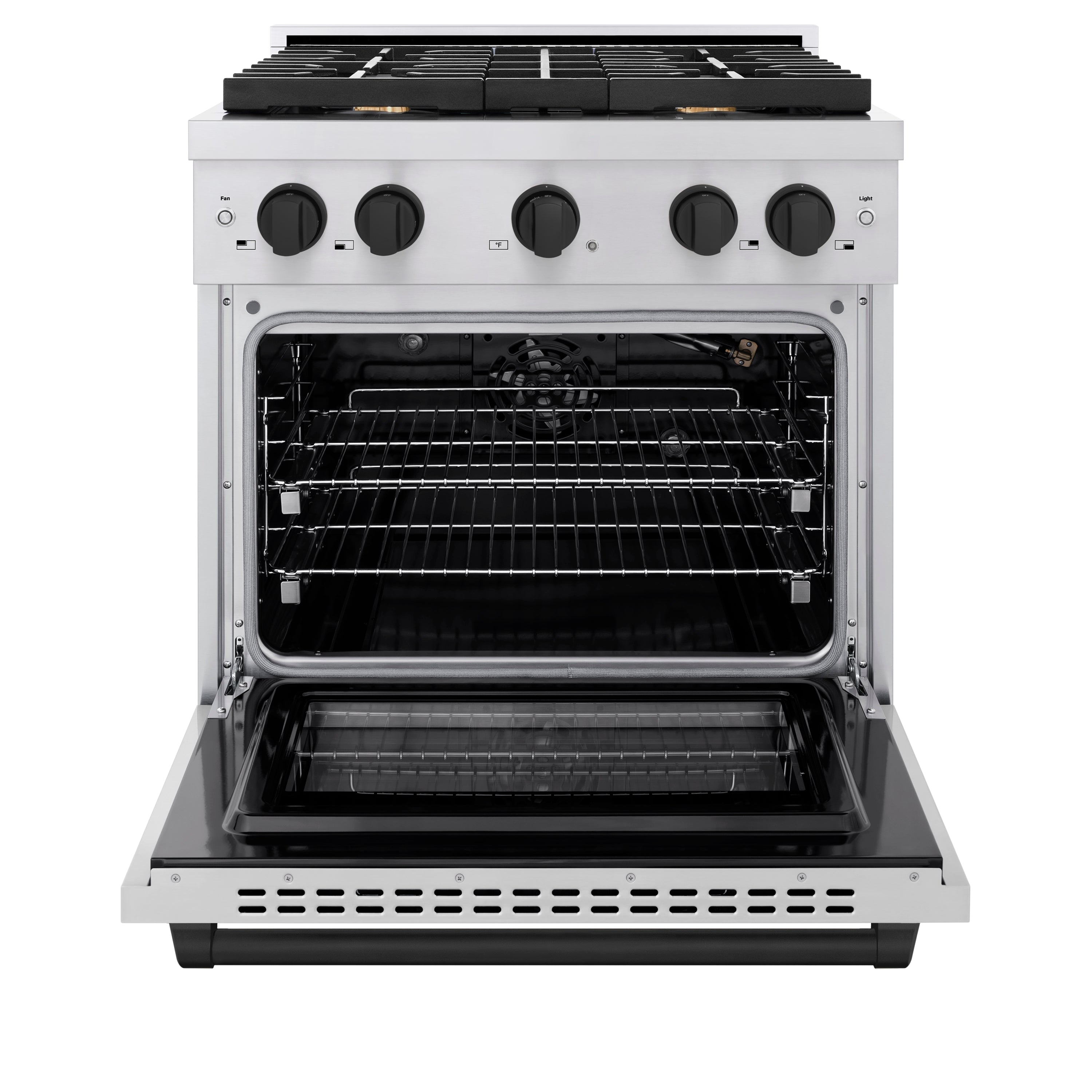ZLINE Autograph Edition 30 in. 4.2 cu. ft. Paramount Gas Range with 4 Burner Cooktop and Convection Gas Oven in Stainless Steel with Matte Black Accents (SGRZ-30-MB)