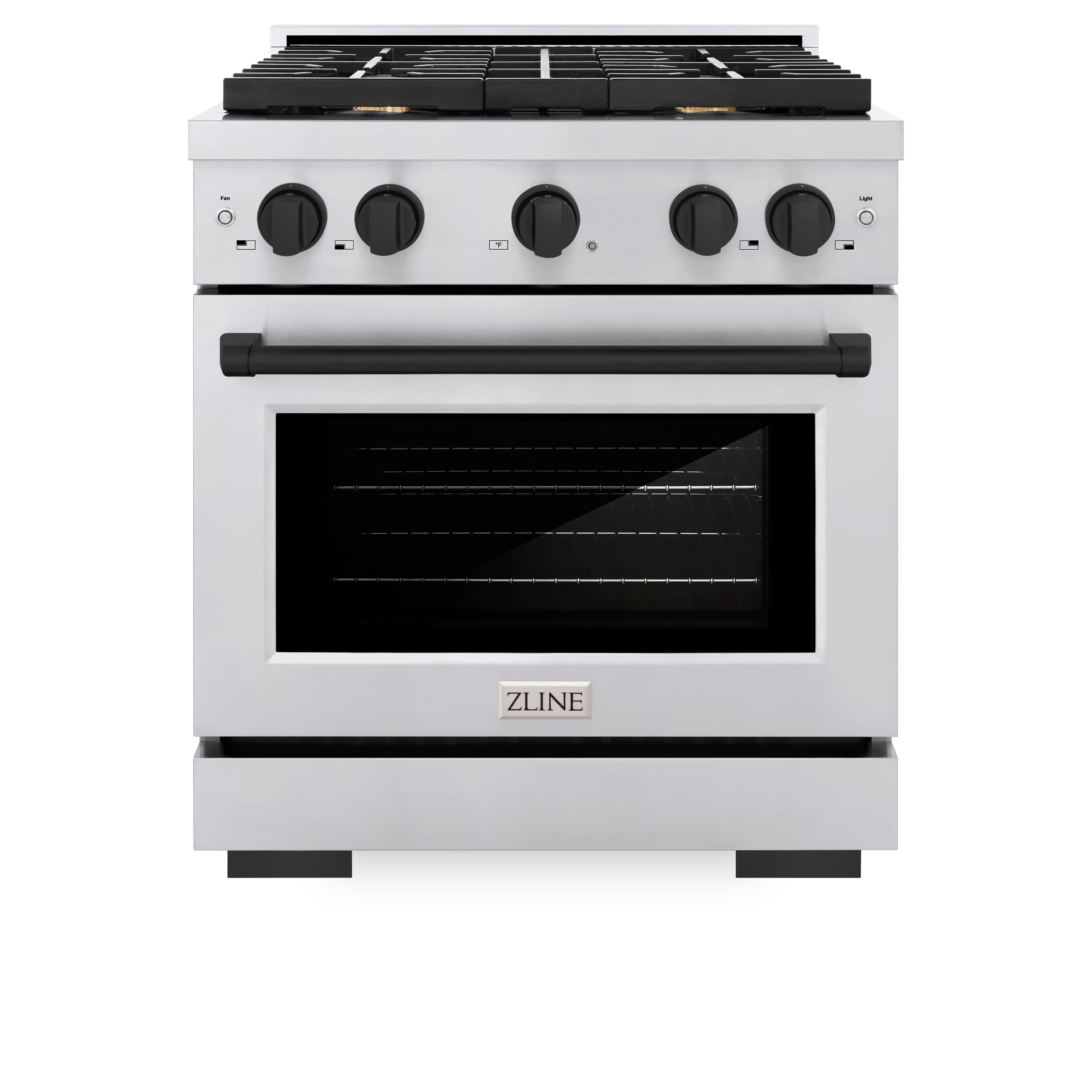 ZLINE Autograph Edition 30 in. 4.2 cu. ft. Paramount Gas Range with 4 Burner Cooktop and Convection Gas Oven in Stainless Steel with Matte Black Accents (SGRZ-30-MB)