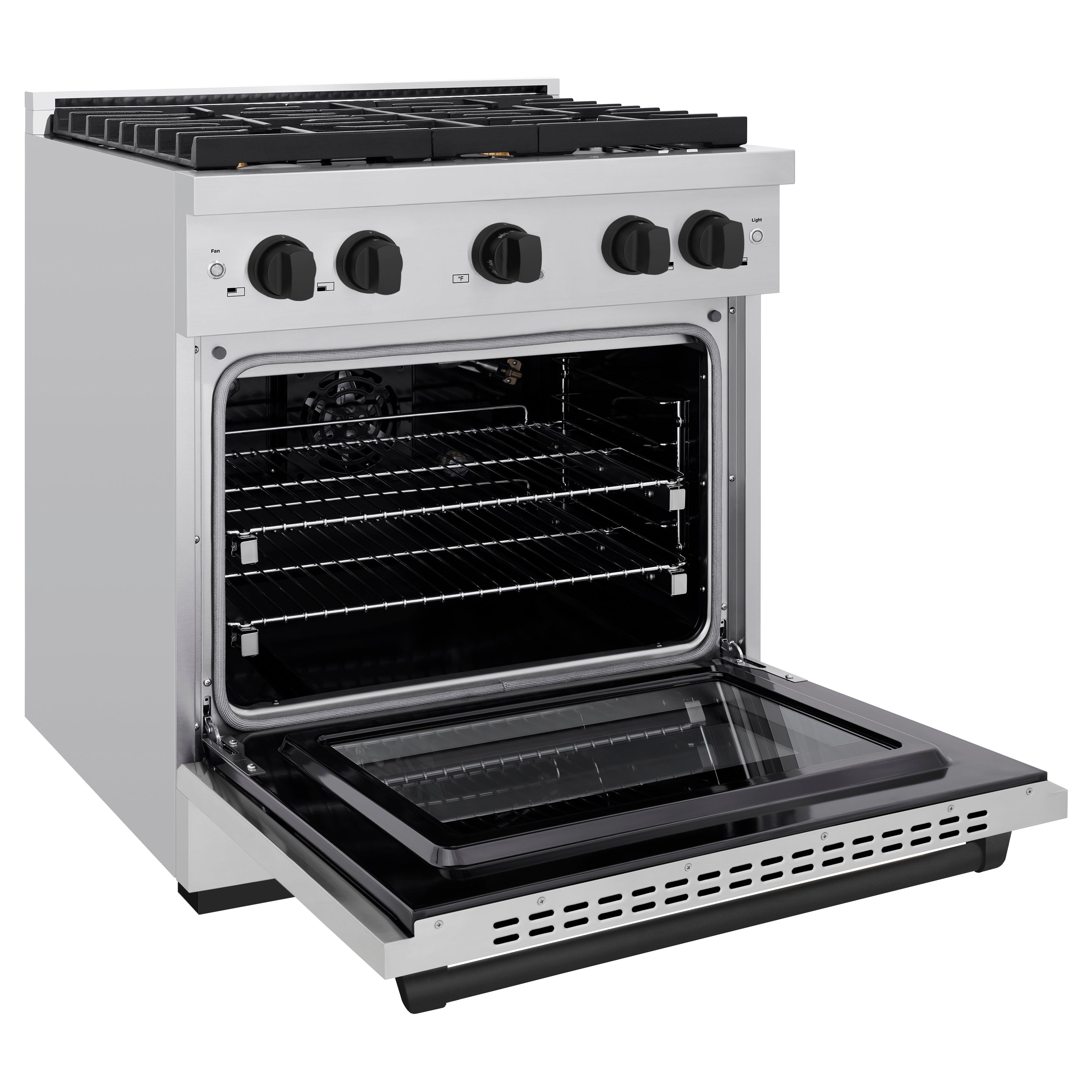 ZLINE Autograph Edition 30 in. 4.2 cu. ft. Paramount Gas Range with 4 Burner Cooktop and Convection Gas Oven in Stainless Steel with Matte Black Accents (SGRZ-30-MB)