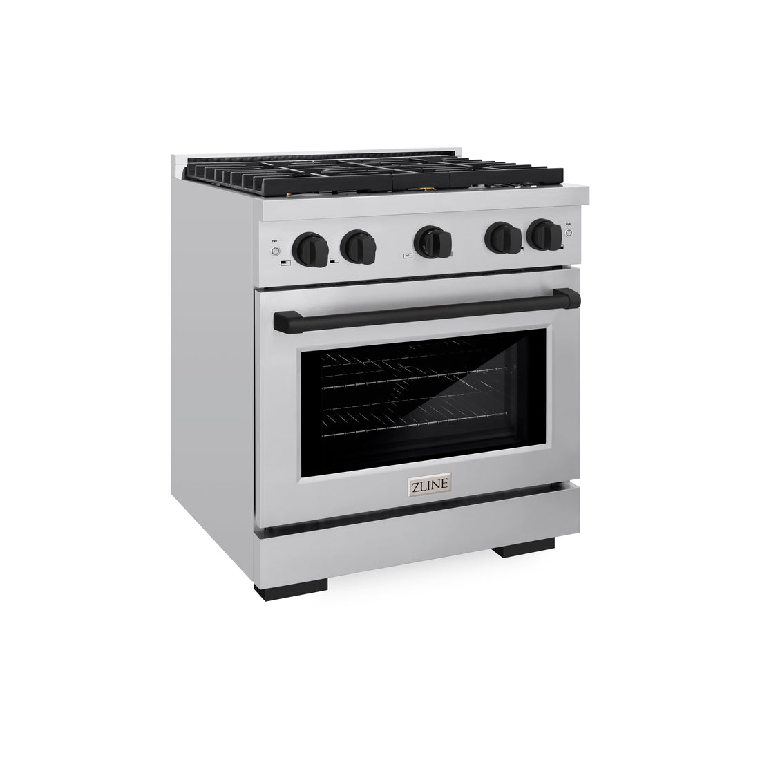 ZLINE Autograph Edition 30 in. 4.2 cu. ft. Paramount Gas Range with 4 Burner Cooktop and Convection Gas Oven in Stainless Steel with Matte Black Accents (SGRZ-30-MB)