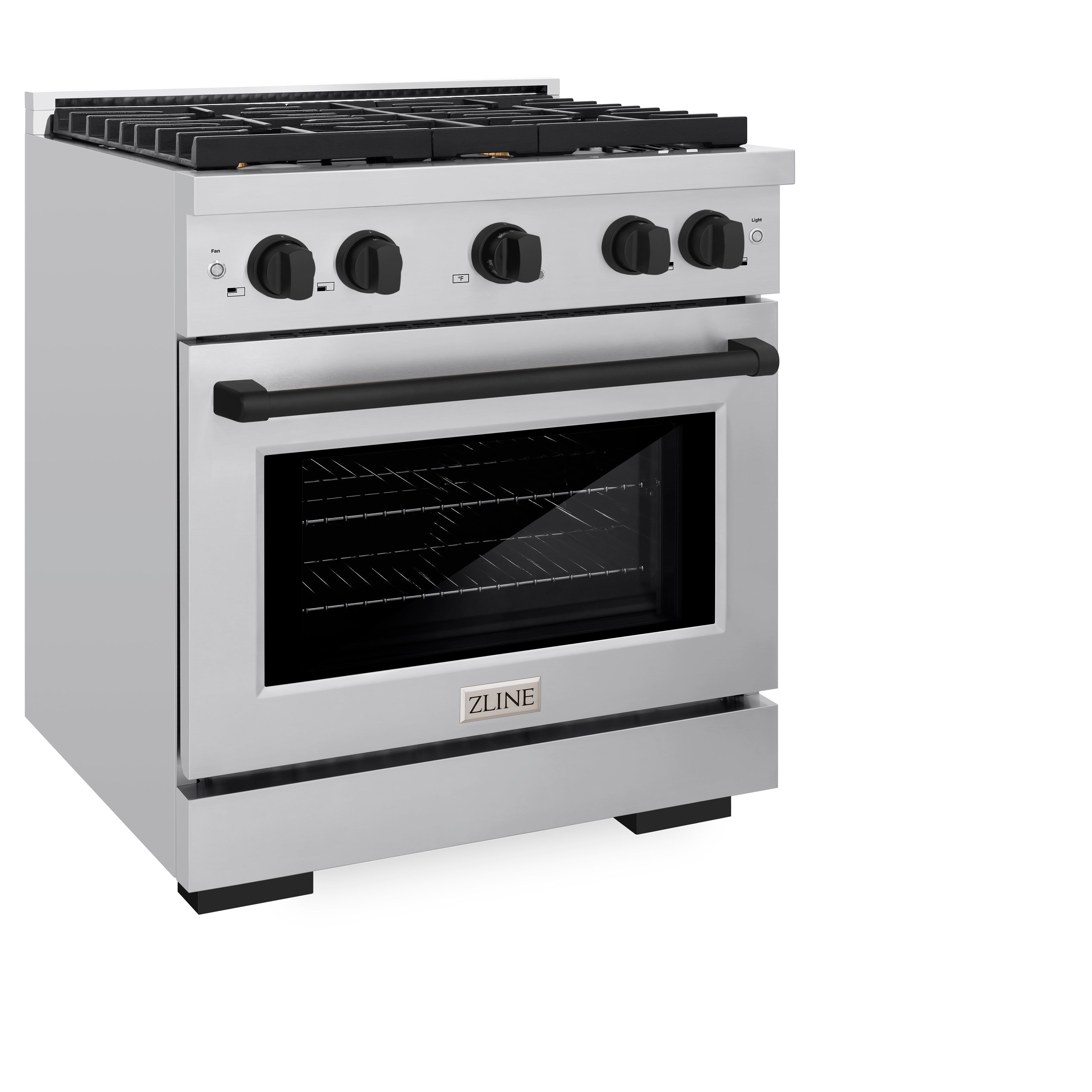 ZLINE Autograph Edition 30 in. 4.2 cu. ft. Paramount Gas Range with 4 Burner Cooktop and Convection Gas Oven in Stainless Steel with Matte Black Accents (SGRZ-30-MB)