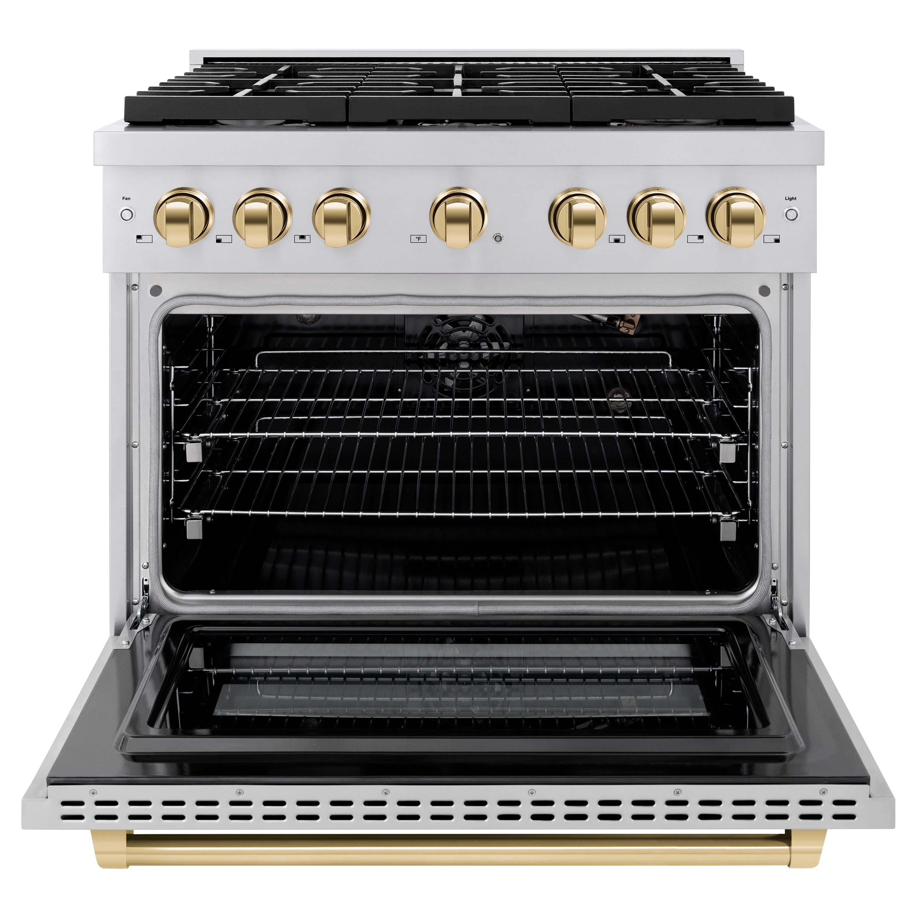 ZLINE Autograph Edition 36 in. 5.2 cu. ft. Paramount Gas Range with Convection Gas Oven, Stainless Steel with Gold Accents (SGRZ-36-G)