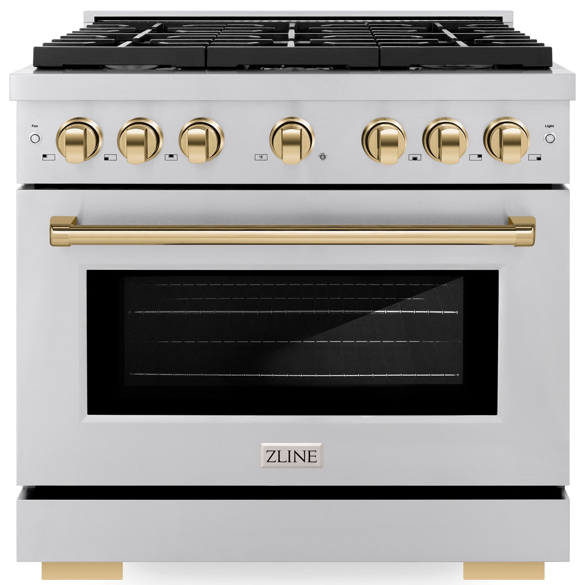 ZLINE Autograph Edition 36 in. 5.2 cu. ft. Paramount Gas Range with Convection Gas Oven, Stainless Steel with Gold Accents (SGRZ-36-G)