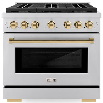 ZLINE Autograph Edition 36 in. 5.2 cu. ft. Paramount Gas Range with Convection Gas Oven, Stainless Steel with Gold Accents (SGRZ-36-G)