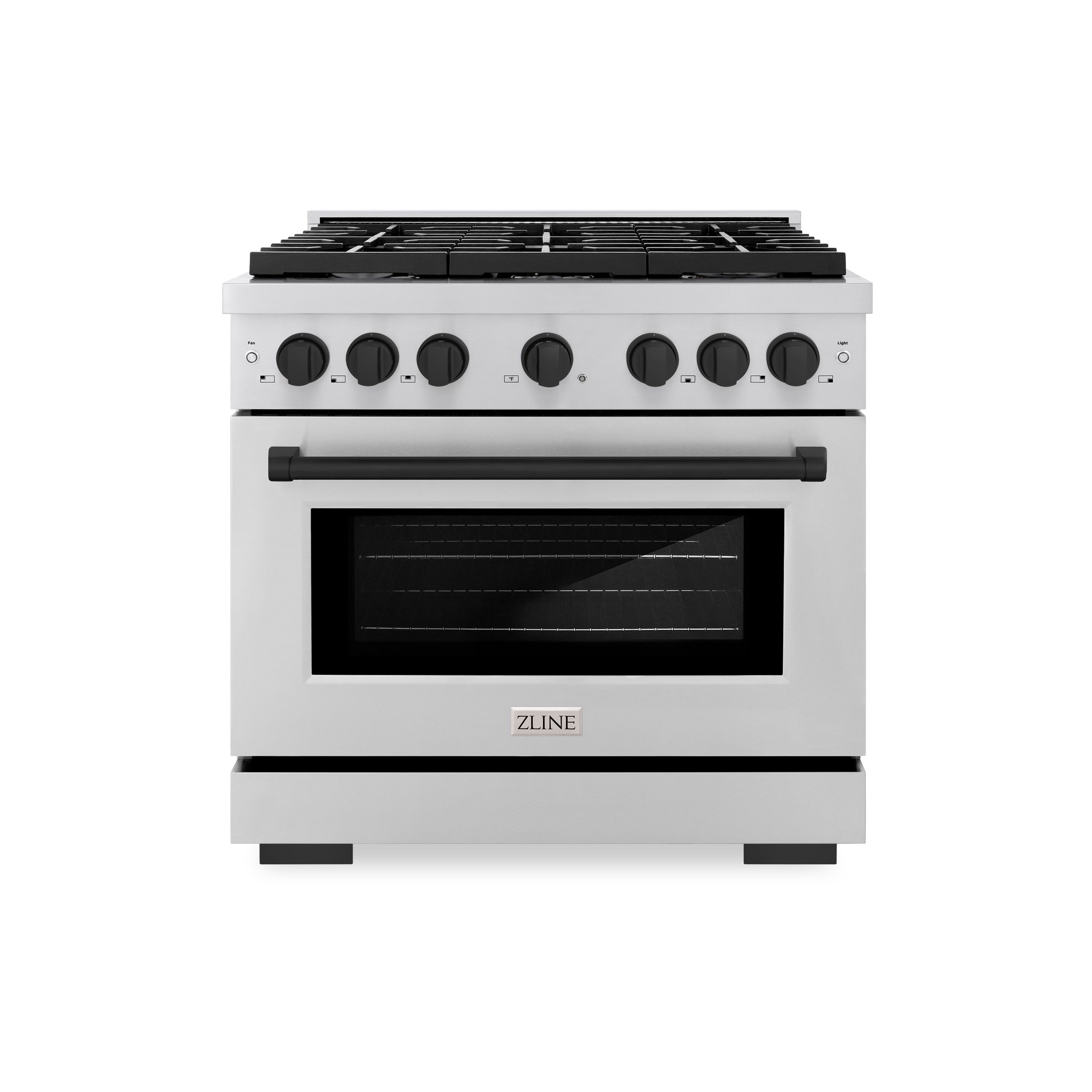 ZLINE Autograph Edition 36 in. 5.2 cu. ft. Paramount Gas Range with 6 Burners and Convection Gas Oven in Stainless Steel with Matte Black Accents (SGRZ-36-MB)