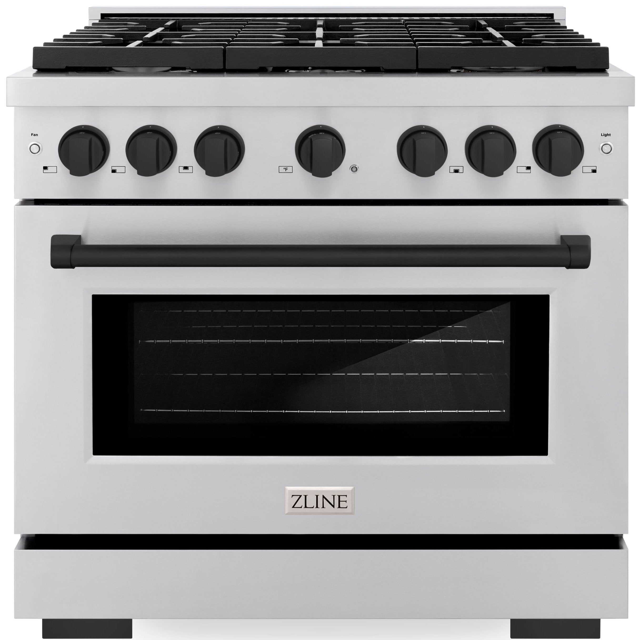 ZLINE Autograph Edition 36 in. 5.2 cu. ft. Paramount Gas Range with 6 Burners and Convection Gas Oven in Stainless Steel with Matte Black Accents (SGRZ-36-MB)