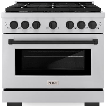 ZLINE Autograph Edition 36 in. 5.2 cu. ft. Paramount Gas Range with 6 Burners and Convection Gas Oven in Stainless Steel with Matte Black Accents (SGRZ-36-MB)