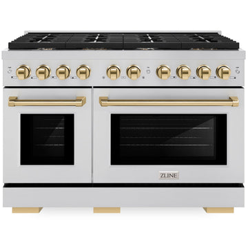 ZLINE Autograph Edition 48 in. 6.7 cu. ft. Paramount Double Oven Gas Range in Stainless Steel with Gold Accents (SGRZ-48-G)