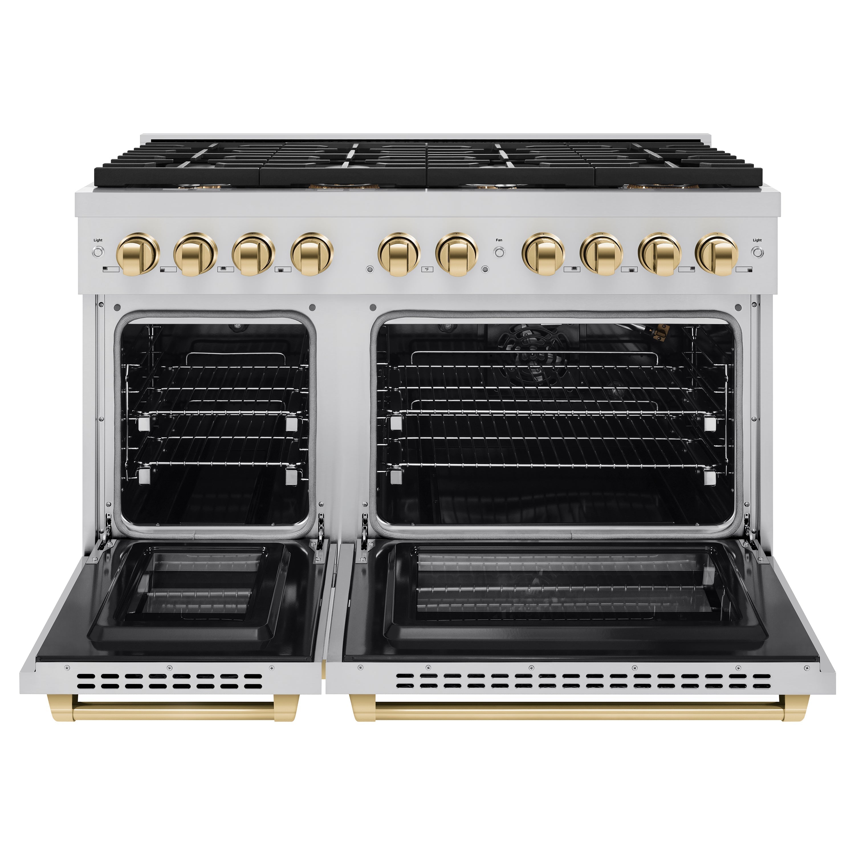 ZLINE Autograph Edition 48 in. 6.7 cu. ft. Paramount Double Oven Gas Range in Stainless Steel with Gold Accents (SGRZ-48-G)