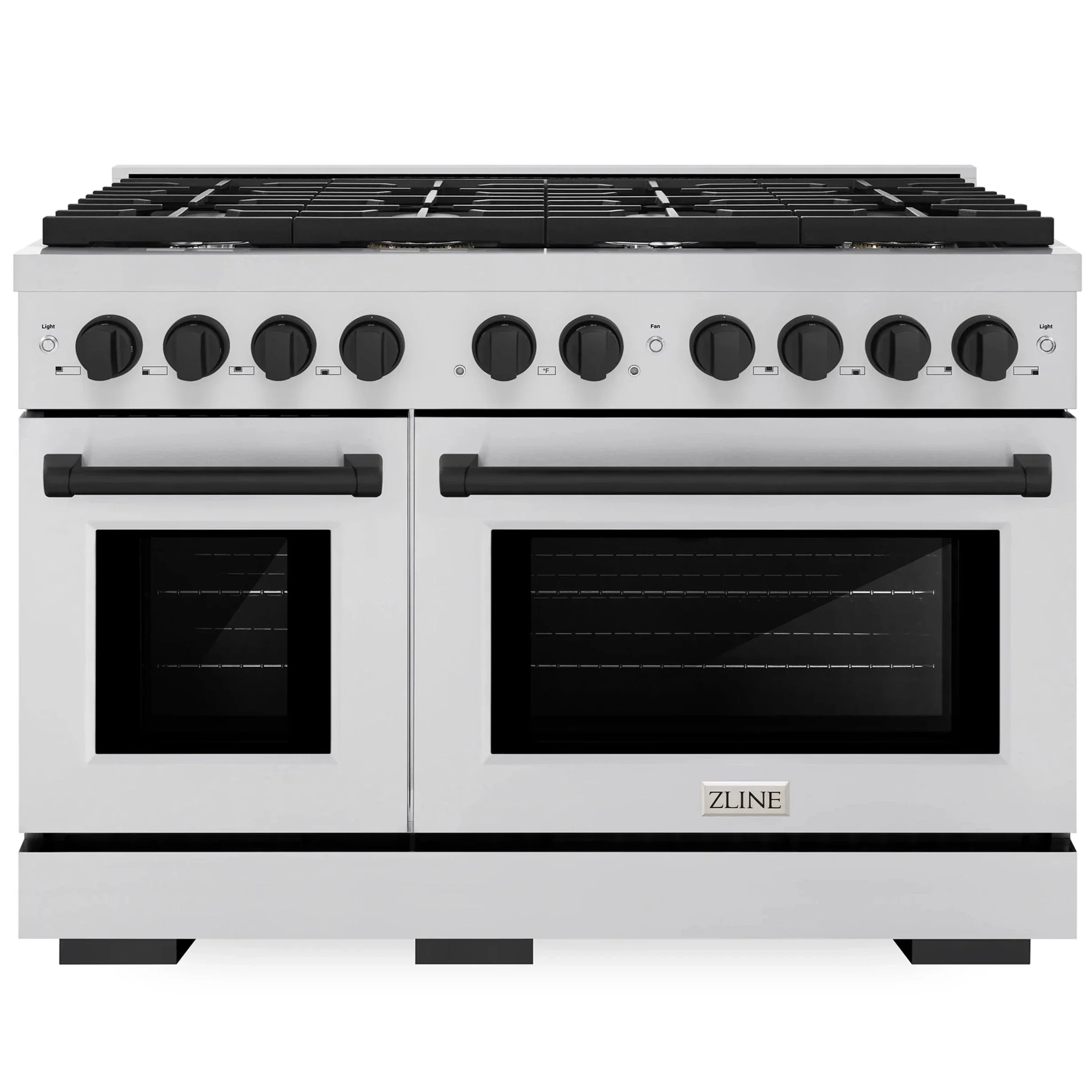 ZLINE Autograph Edition 48 in. 6.7 cu. ft. Paramount Double Oven Gas Range with 8 Burners in Stainless Steel with Matte Black Accents (SGRZ-48-MB)