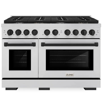 ZLINE Autograph Edition 48 in. 6.7 cu. ft. Paramount Double Oven Gas Range with 8 Burners in Stainless Steel with Matte Black Accents (SGRZ-48-MB)