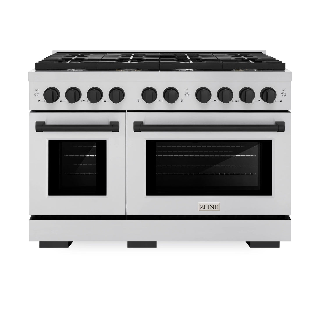 ZLINE Autograph Edition 48 in. 6.7 cu. ft. Paramount Double Oven Gas Range with 8 Burners in Stainless Steel with Matte Black Accents (SGRZ-48-MB)