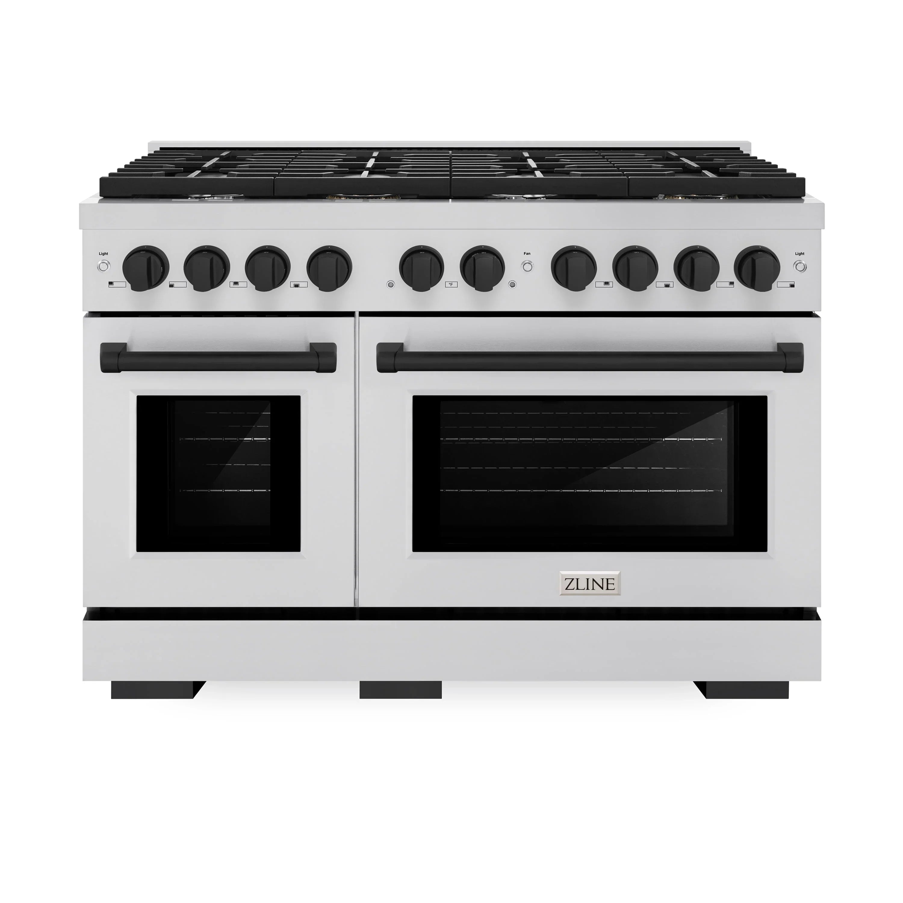 ZLINE Autograph Edition 48 in. 6.7 cu. ft. Paramount Double Oven Gas Range with 8 Burners in Stainless Steel with Matte Black Accents (SGRZ-48-MB)