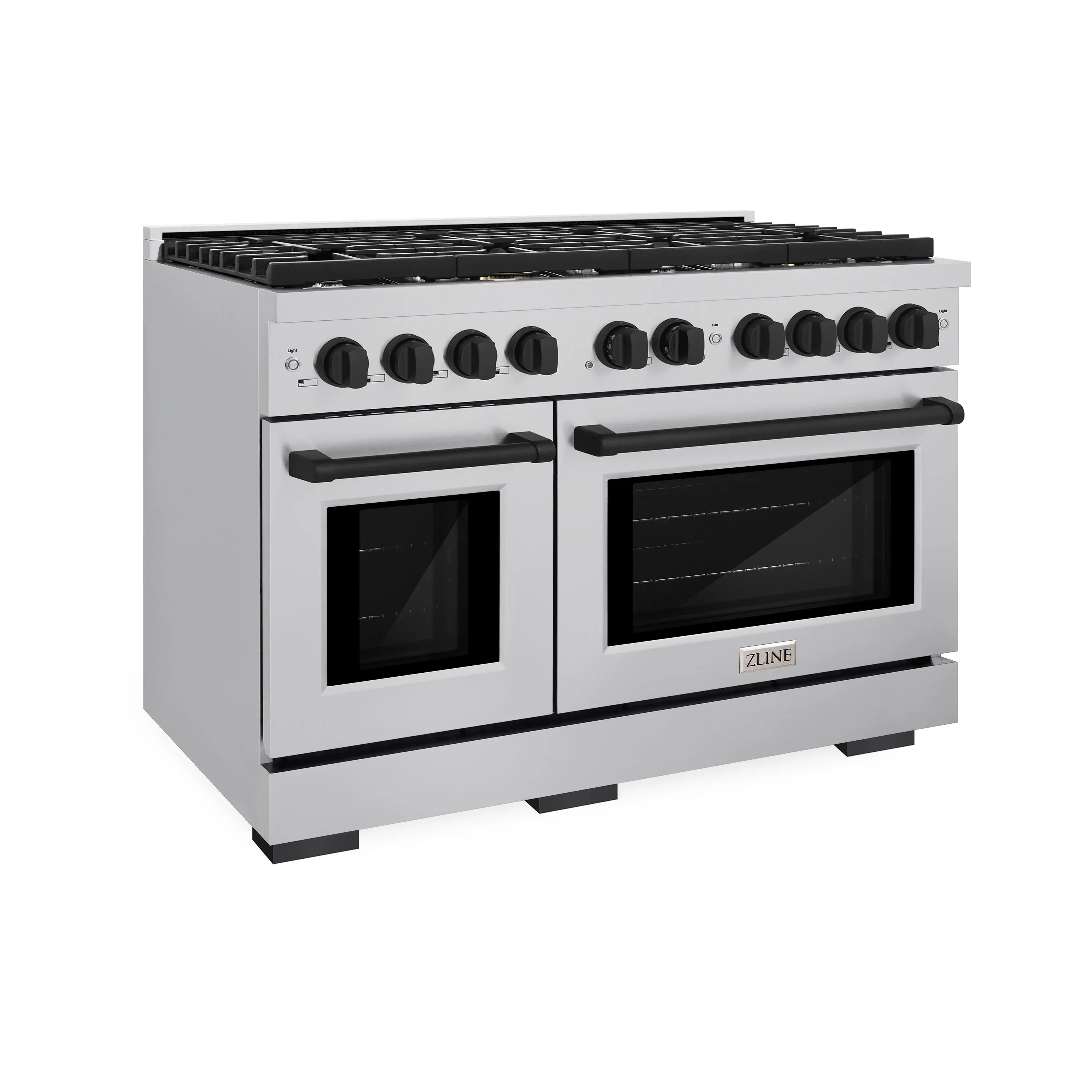 ZLINE Autograph Edition 48 in. 6.7 cu. ft. Paramount Double Oven Gas Range with 8 Burners in Stainless Steel with Matte Black Accents (SGRZ-48-MB)
