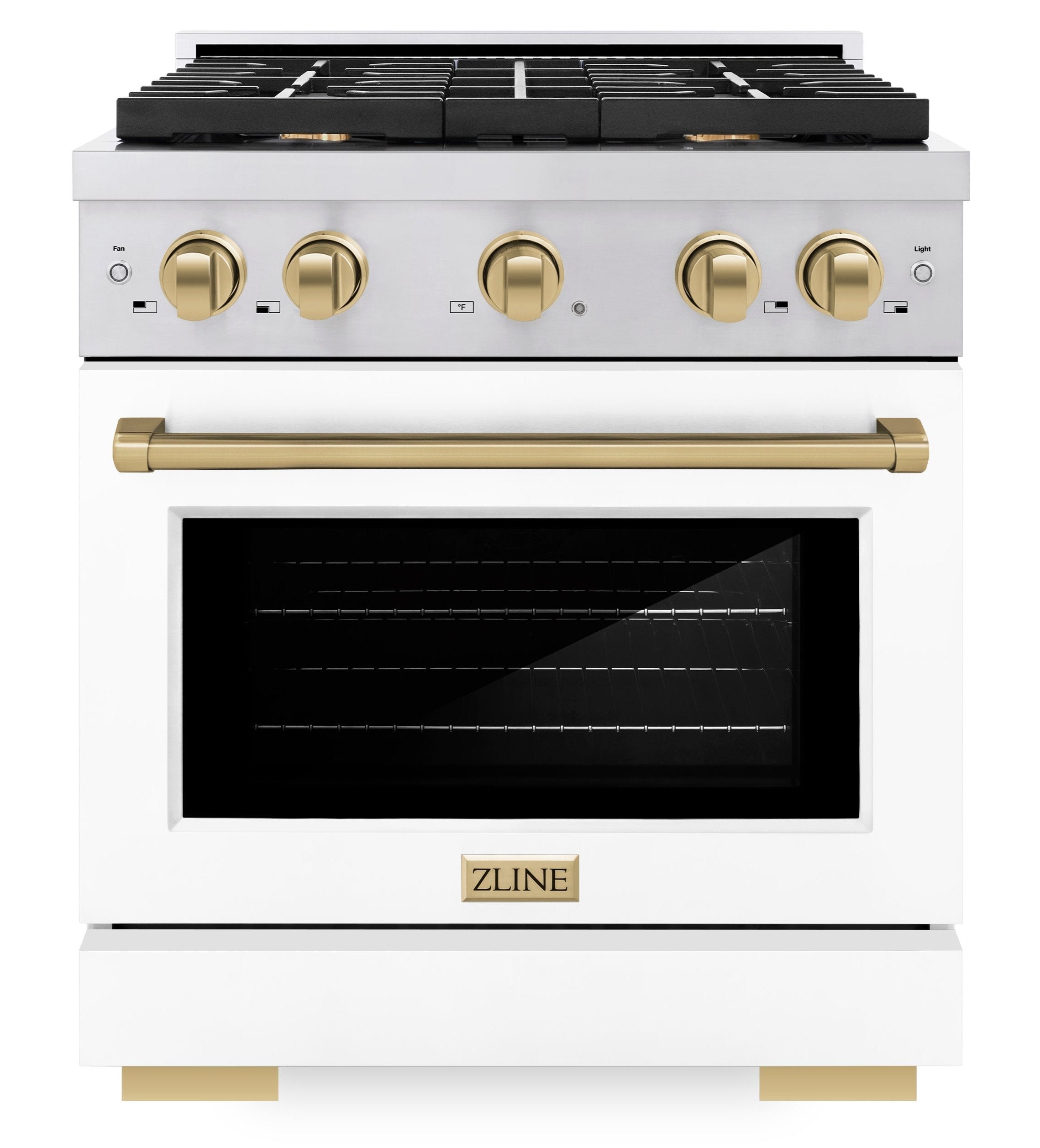 ZLINE Autograph 30 in. Paramount Dual Fuel Range, 4 Burners, 4.2 cu. ft. Electric Convection Oven, White Matte Door with Champagne Bronze Accents, SDRZ-WM-30-CB