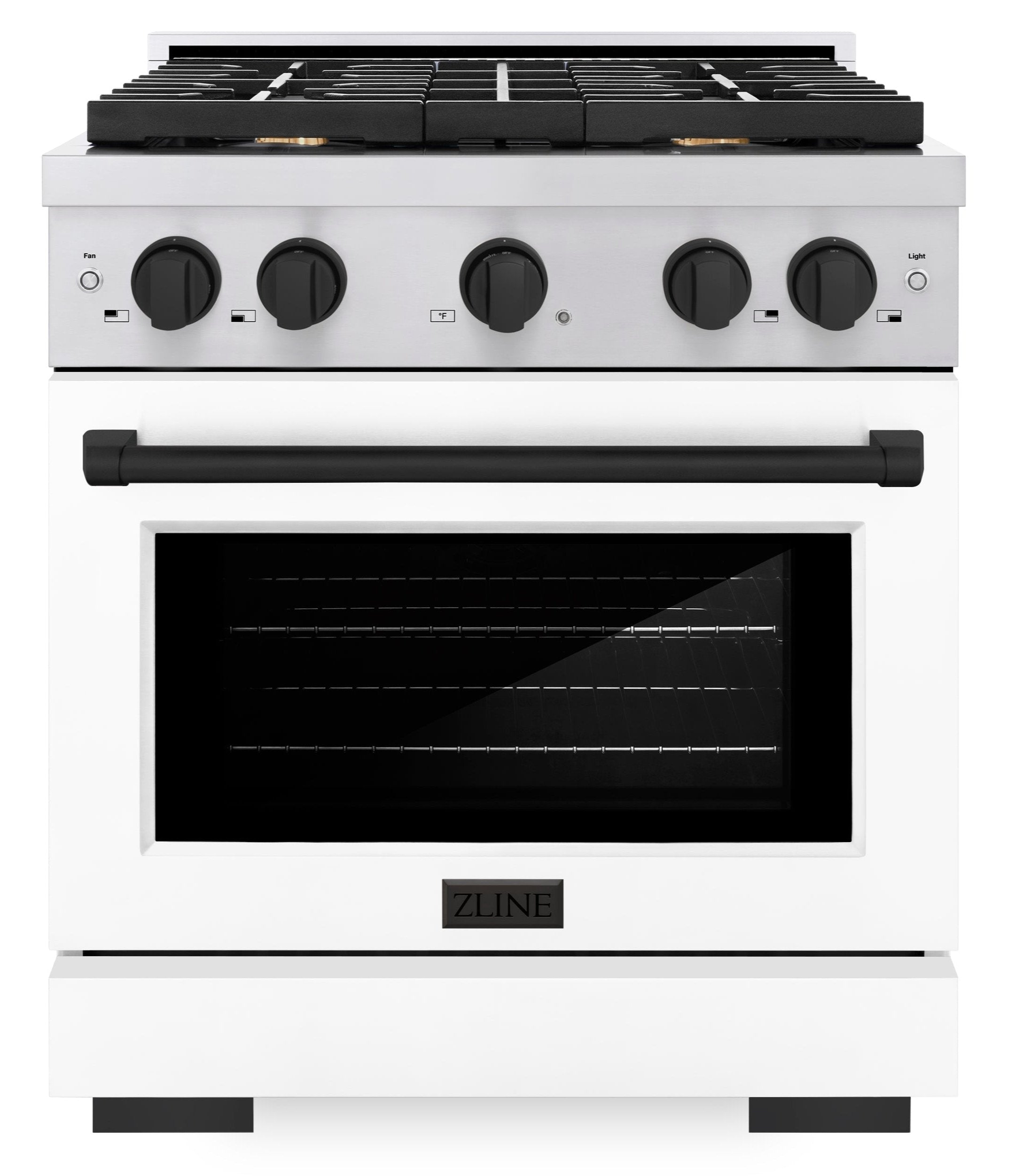 ZLINE Autograph Edition 30 in. Paramount Dual Fuel Range 4.2 cu. ft. with 4 Burner Gas Cooktop, Electric Convection Oven, White Matte Door & Matte Black Accents (SDRZ-WM-30-MB)