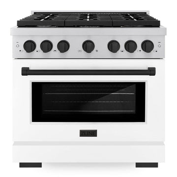 ZLINE Autograph Edition 36 in. 5.2 cu. ft. Paramount Dual Fuel Range with 6 Burner Gas Cooktop, Electric Convection Oven, White Matte Door and Matte Black Accents (SDRZ-WM-36-MB)