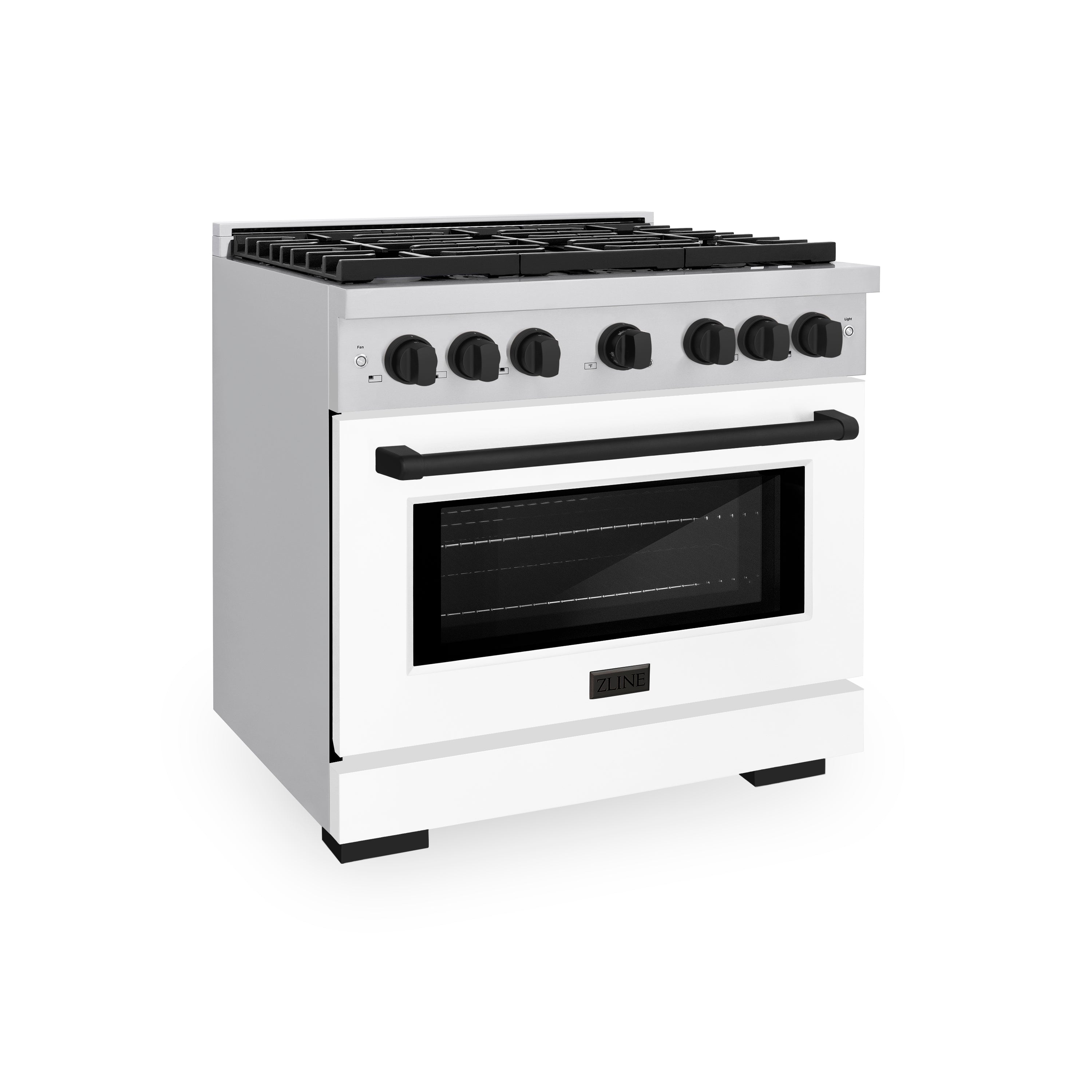 ZLINE Autograph Edition 36 in. 5.2 cu. ft. Paramount Dual Fuel Range with 6 Burner Gas Cooktop, Electric Convection Oven, White Matte Door and Matte Black Accents (SDRZ-WM-36-MB)
